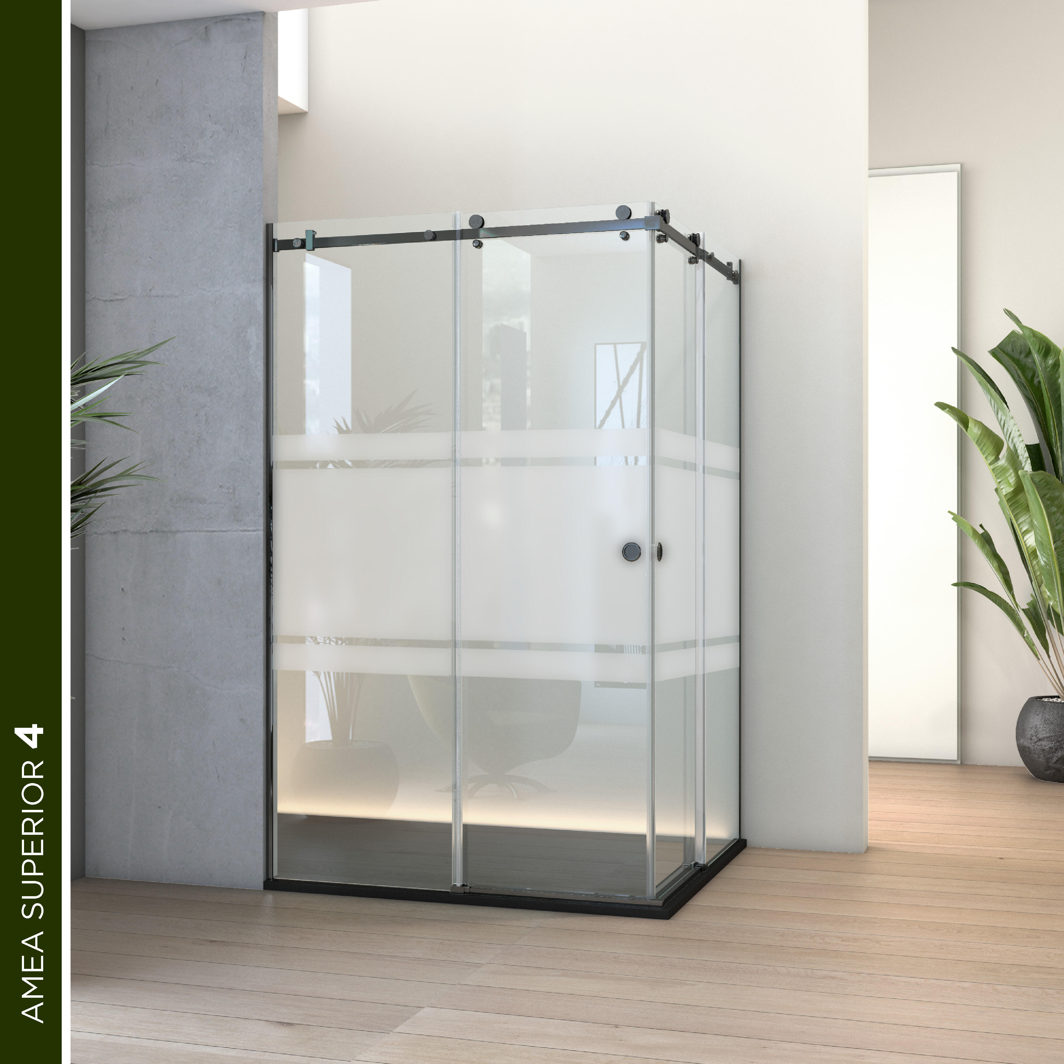 Mampara cuadrada corredera amea superior serigrafiado perfil negro 210 cm