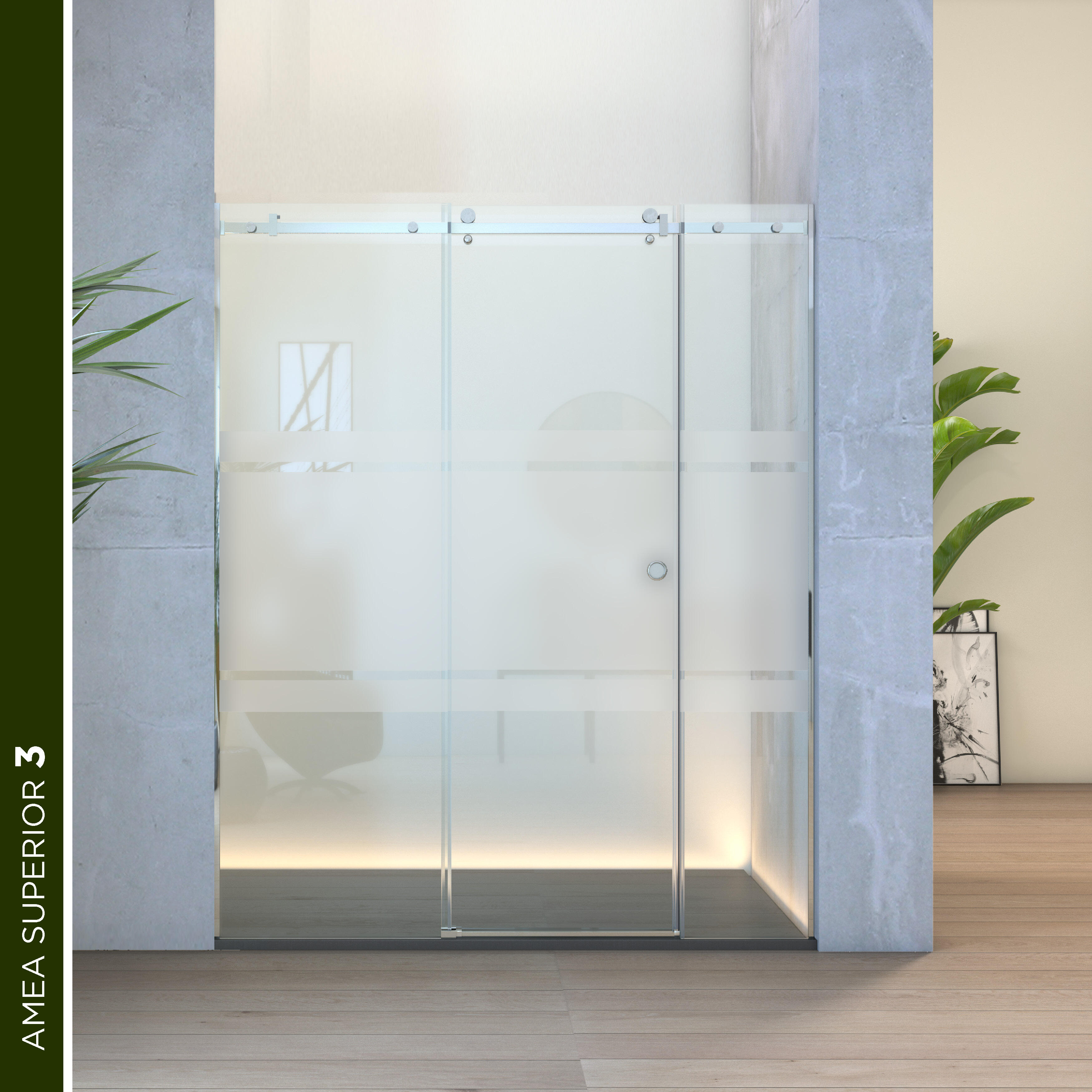 Mampara de ducha frontal corredera serigrafiada amea superior perfil cromo (191-200)x200 cm