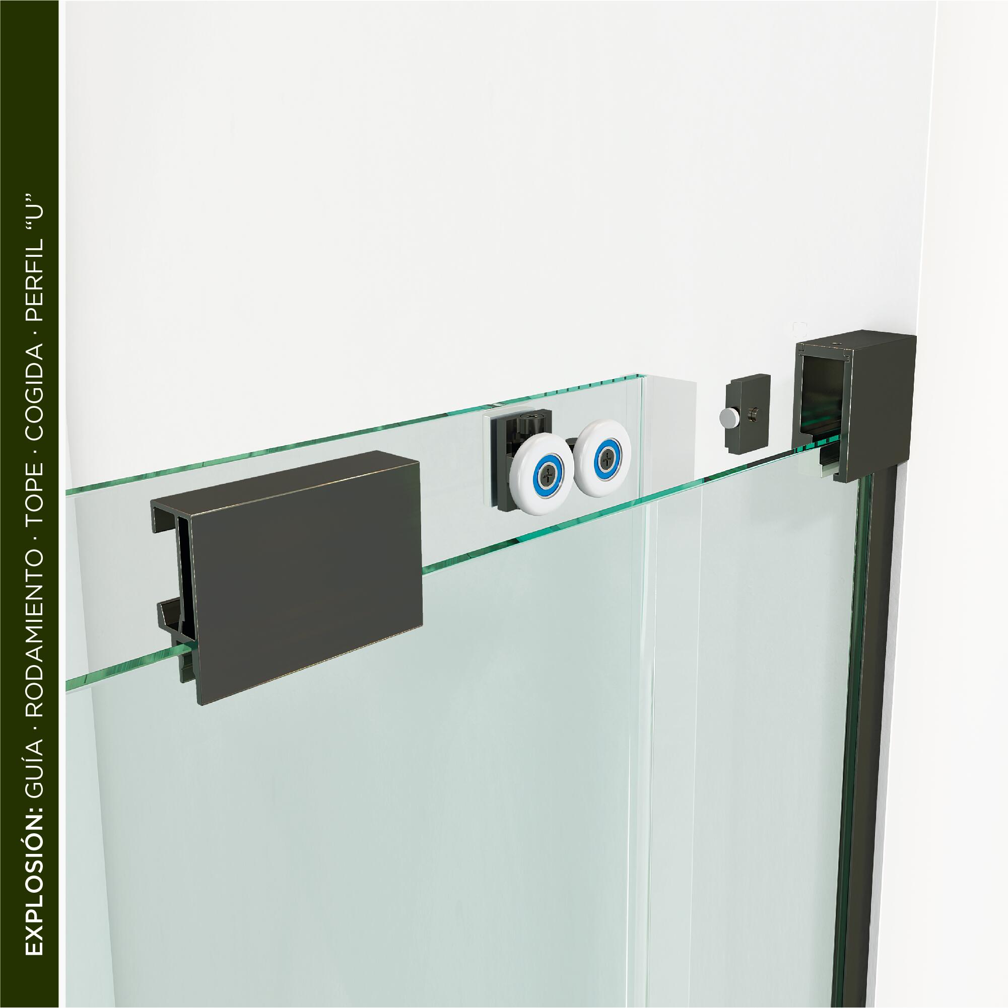 Mampara de ducha frontal 1 fijo + 1 puerta corredera transparente Vitria perfil aluminio negro (100-105)x199.2 cm cierre de sobreponer marca Glassinox - 14