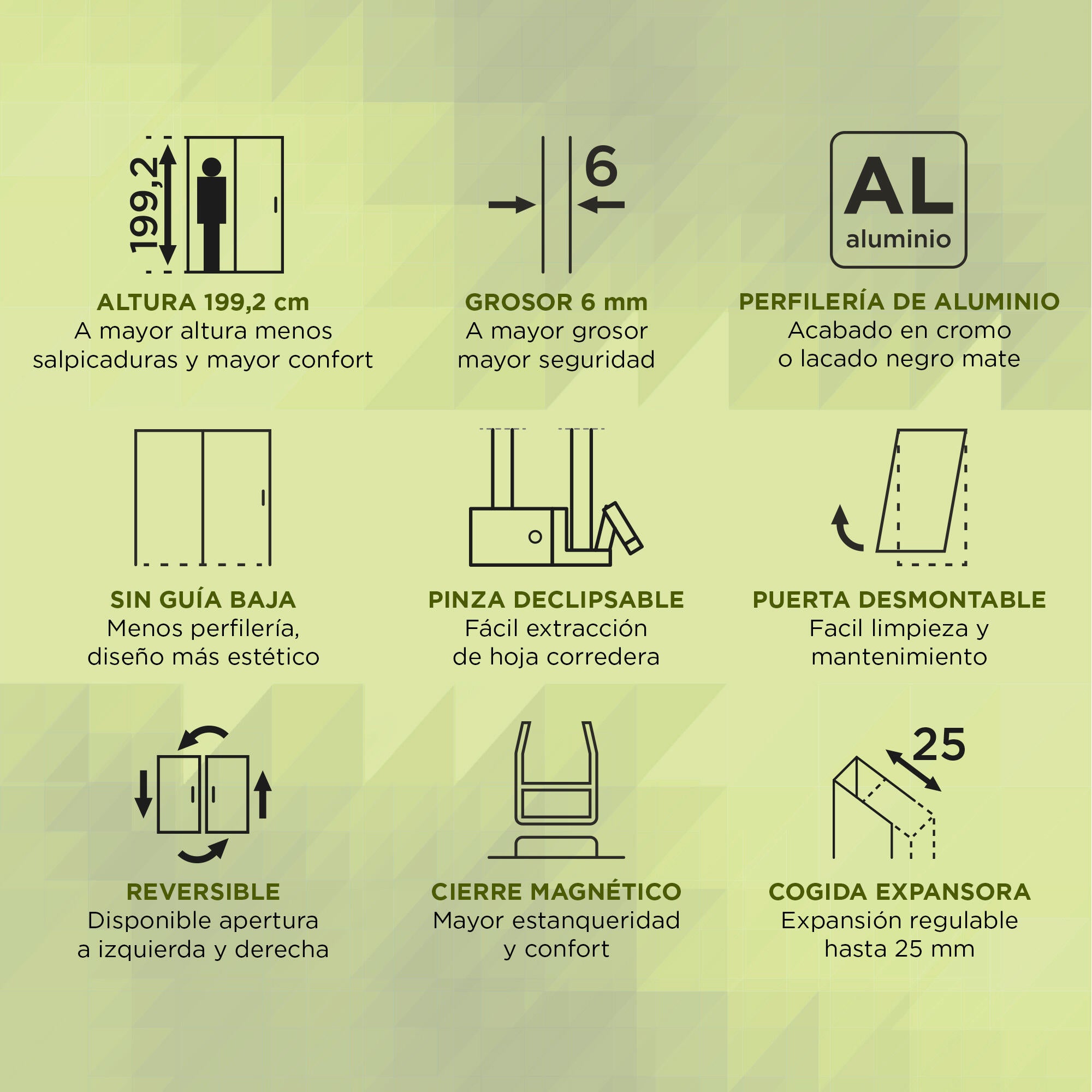 Mampara de ducha frontal 1 fijo + 1 puerta corredera serigrafiada Vitria perfil aluminio cromo (135-140)x199.2 cm cierre de sobreponer marca Glassinox - 5