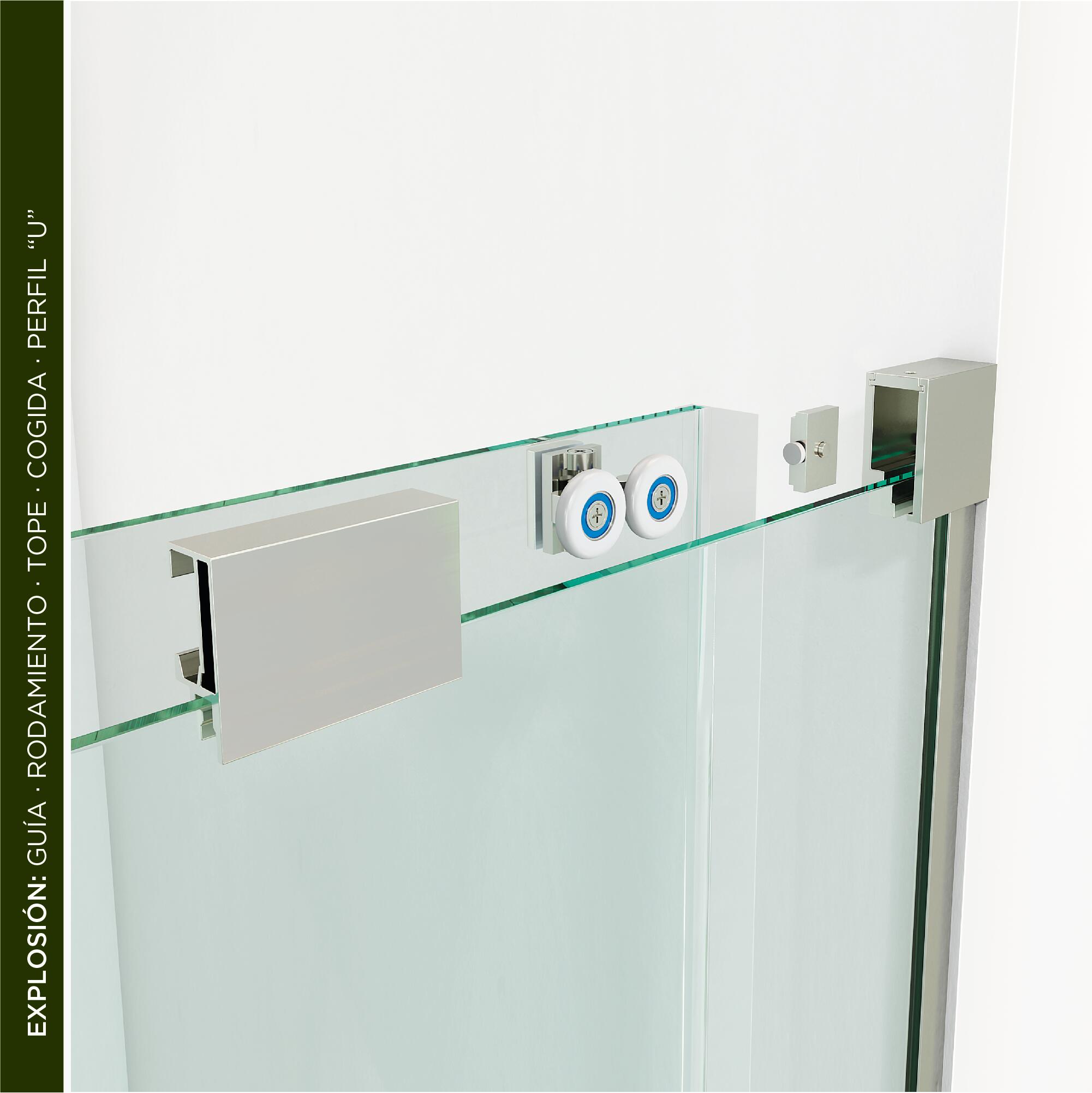 Mampara de ducha frontal 1 fijo + 1 puerta corredera transparente Vitria perfil aluminio cromo (95-100)x199.2 cm cierre de sobreponer marca Glassinox - 14