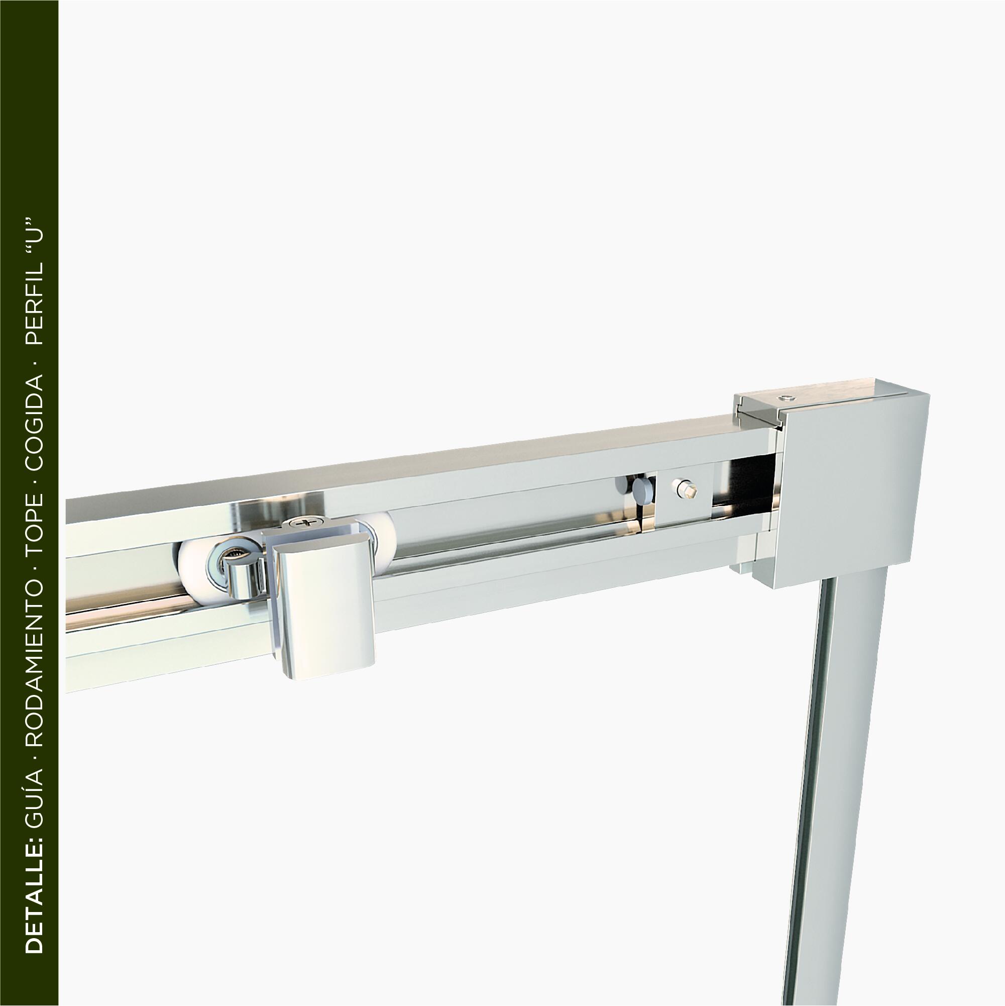 Mampara de ducha frontal 1 fijo + 1 puerta corredera serigrafiada Vitria perfil aluminio cromo (135-140)x199.2 cm cierre de sobreponer marca Glassinox - 12