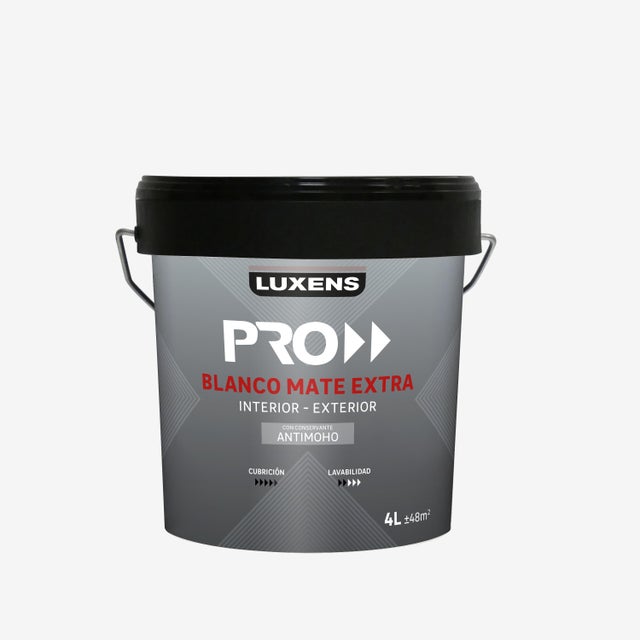 Pintura de interior Luxens Pro color blanco mate 4L para paredes y techos