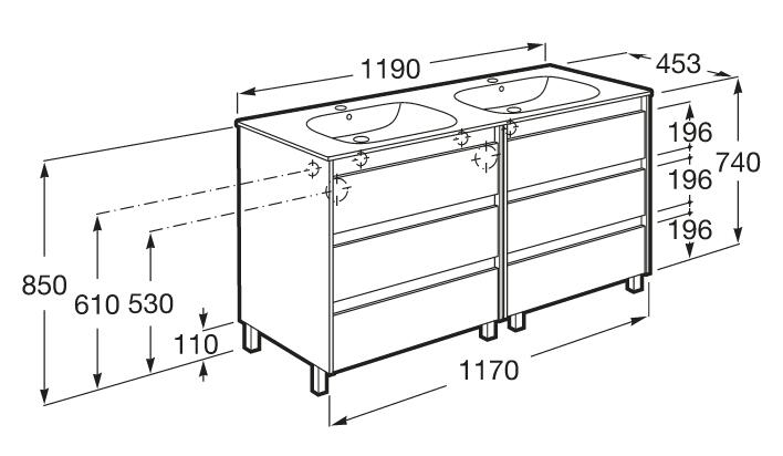 Mueble de baño con lavabo doble Alpine blanco mate 120x46 cm - 6