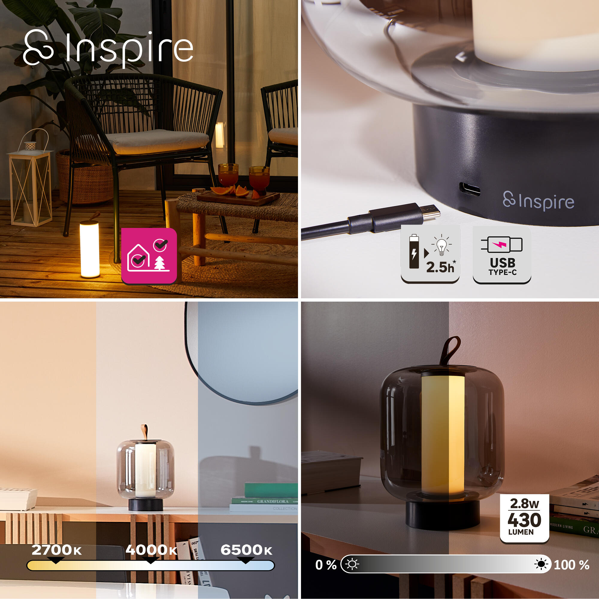 Lampa stołowa Narsis szkło LED Inspire - 16