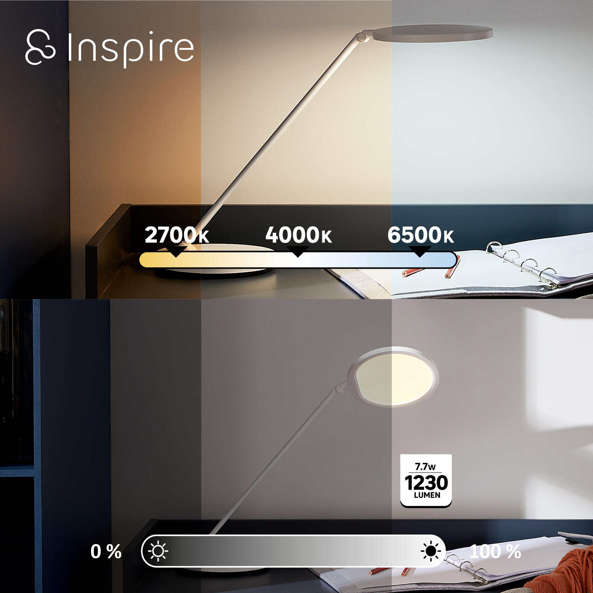 Lampada da scrivania LED design T230255601-2 touch bianco, luce con 3 temperature di colore 1230 LUMEN, INSPIRE - 2