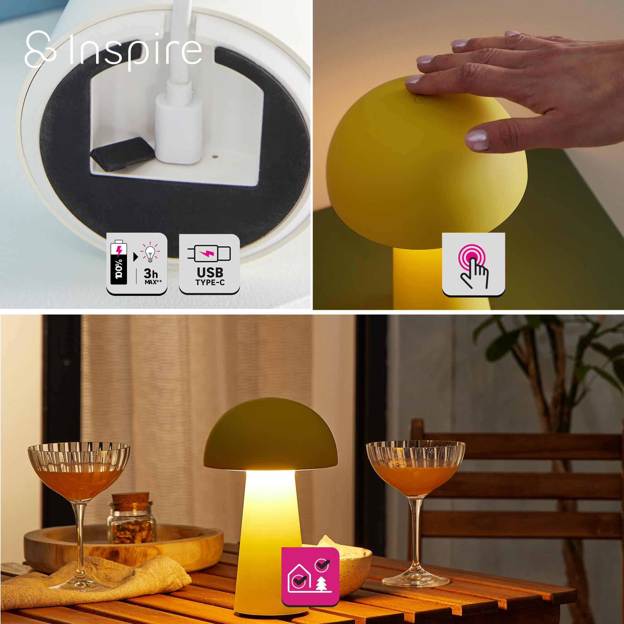 Lampe Sigrun, abs, jaune, H.21 cm, INSPIRELED - 3