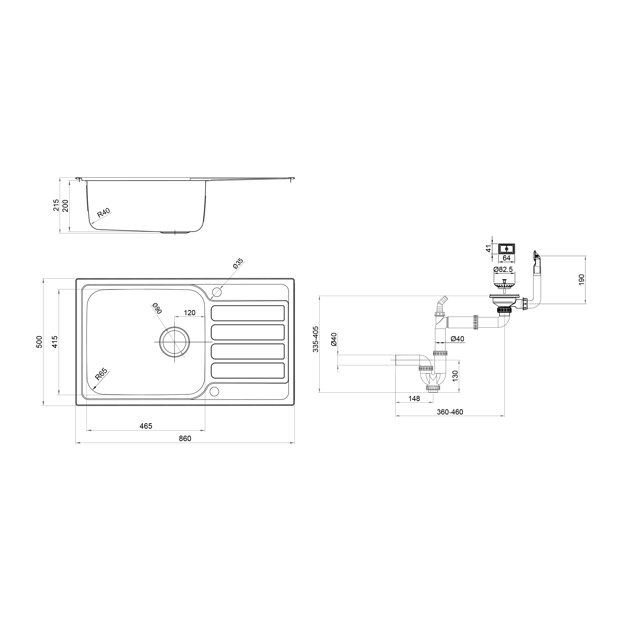 Evier à encastrer, 1 bac avec égouttoir, HURON Inox micro structuré - 4