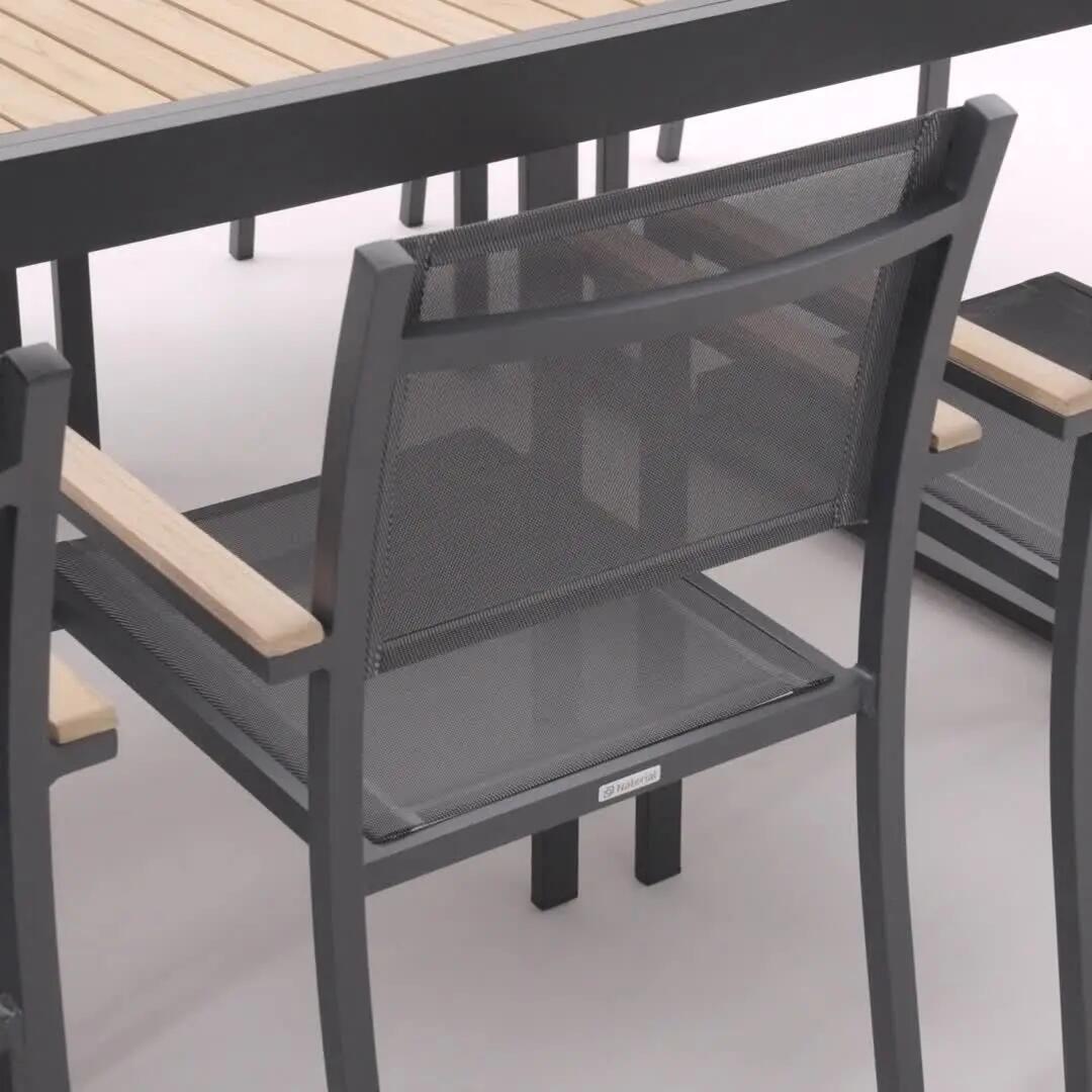 Mesa de jardín extensible de aluminio  y madera de Teca  Persea de 200/320x75 cm blanca - 7