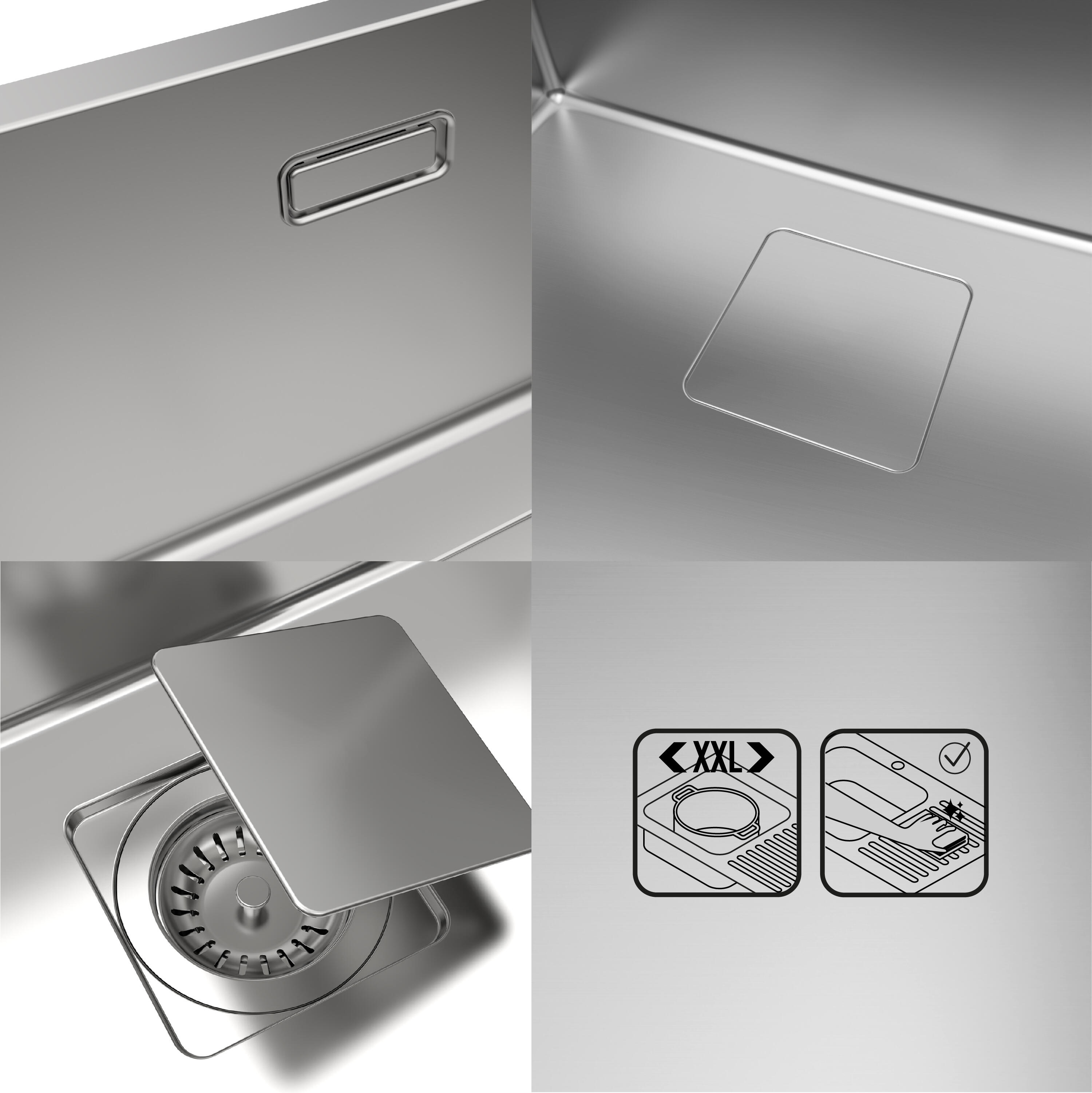 Lava-louça 1 cuba sem escorredor 75 x 45 cm inox cinza Delinia Michigan XXL - 6