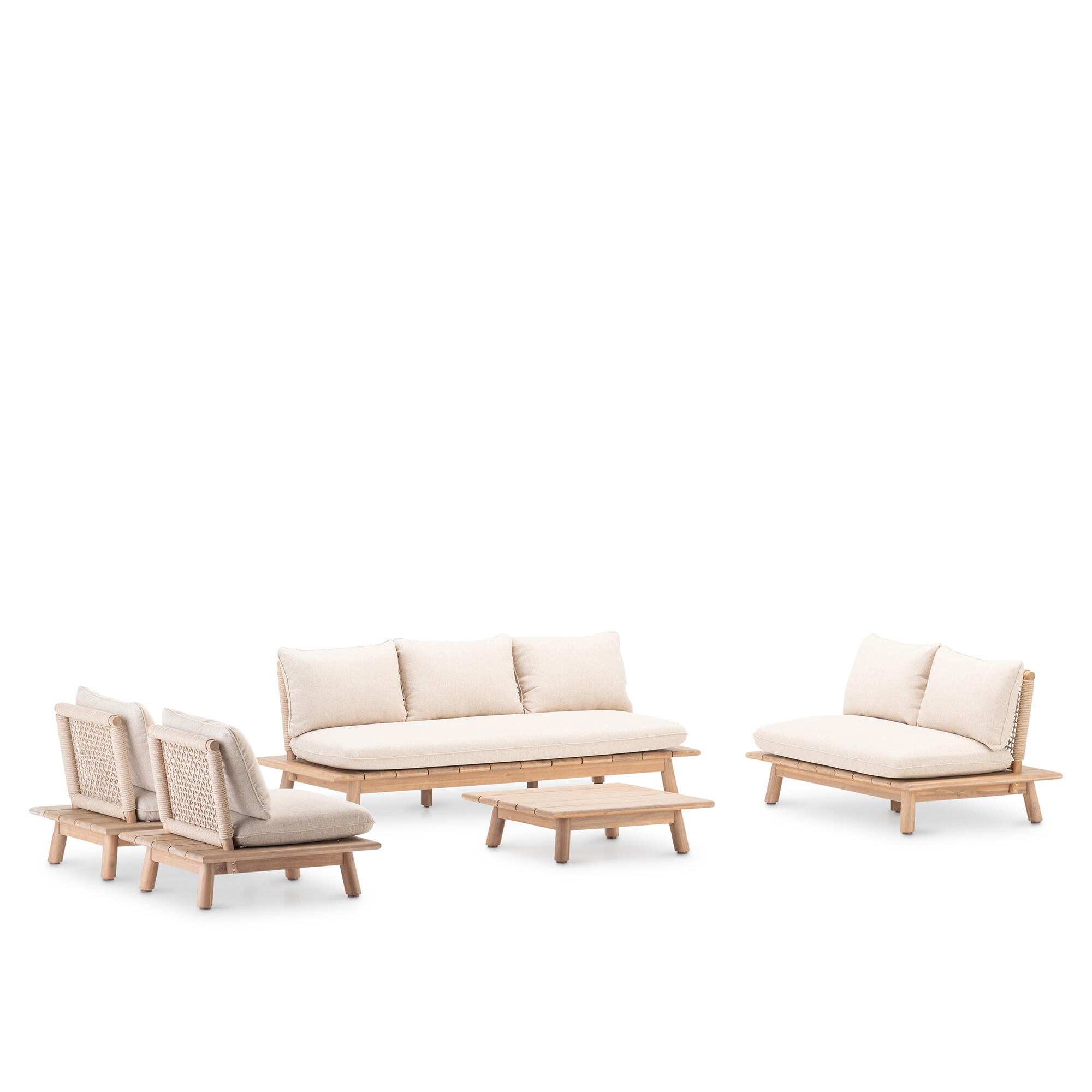 Conjunto de porche de jardín rodas de acacia para 7 comensales