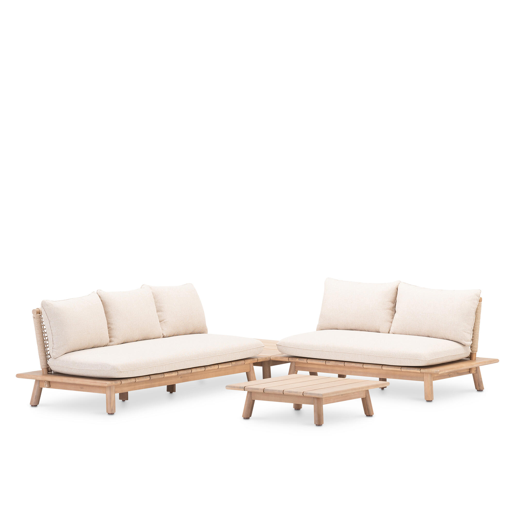 Set de jardín esquinero rodas de acacia para 5 comensales