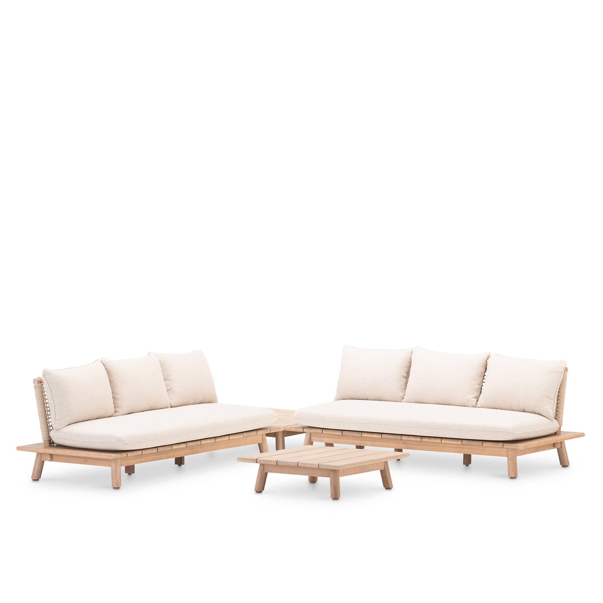 Set de jardín esquinero rodas de acacia para 6 comensales