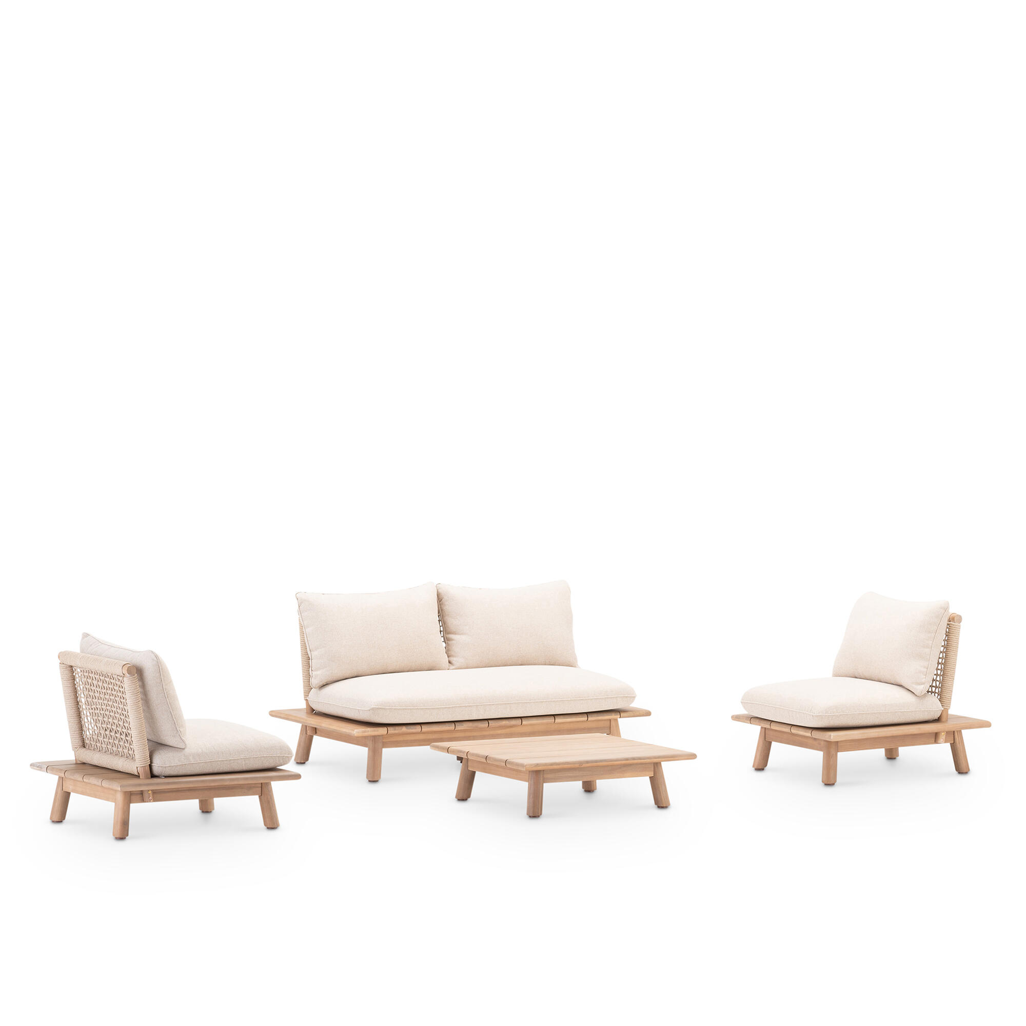 Conjunto de porche de jardín rodas de acacia para 4 comensales