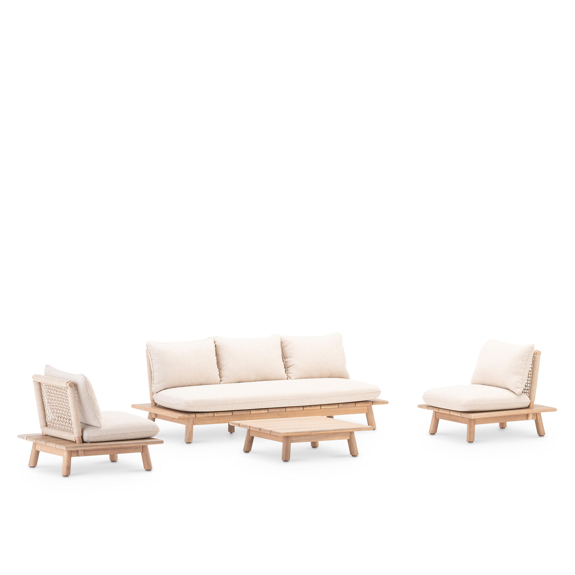 Conjunto de porche de jardín rodas de acacia para 5 comensales