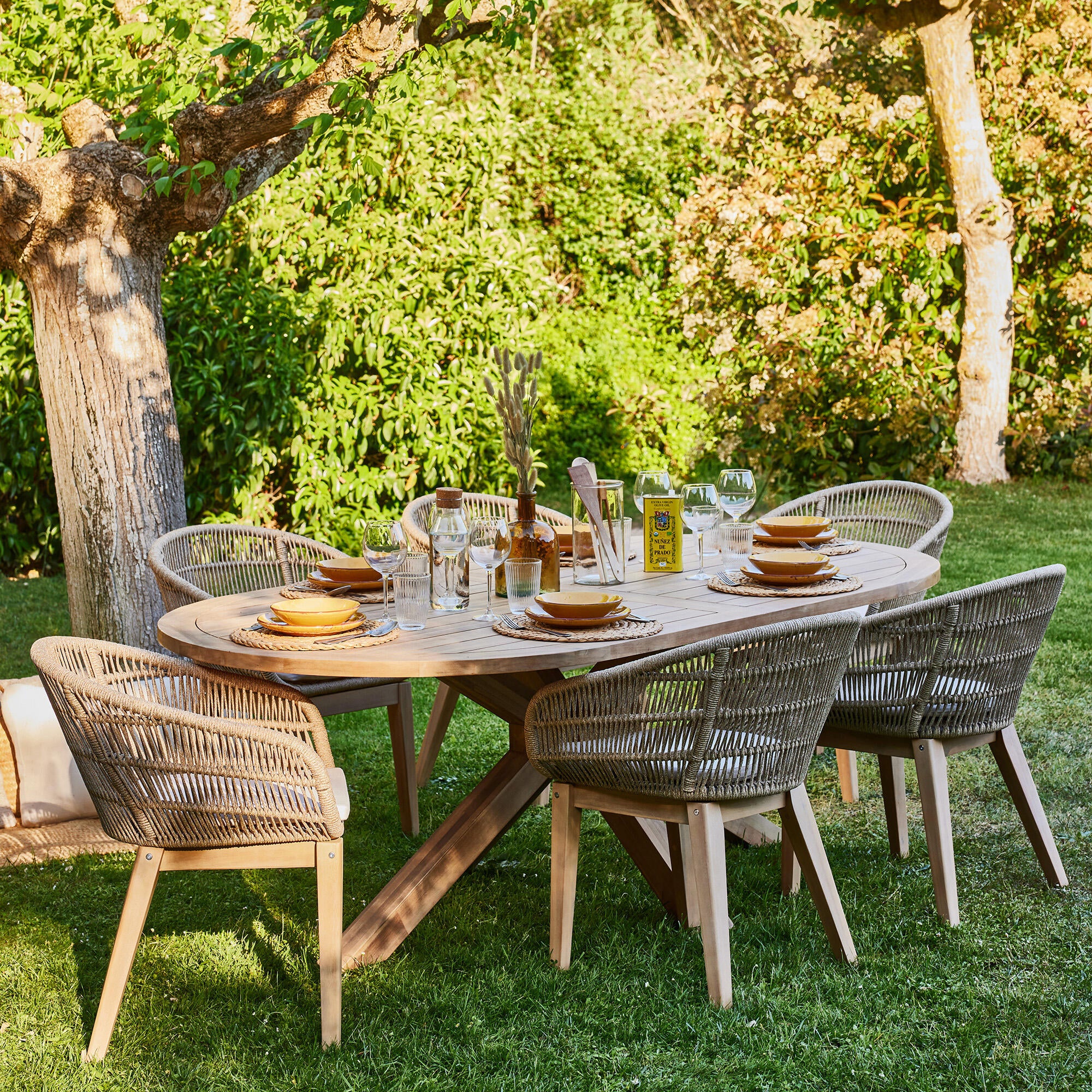 Conjunto de comedor de jardín provenza de acacia para 6 comensales