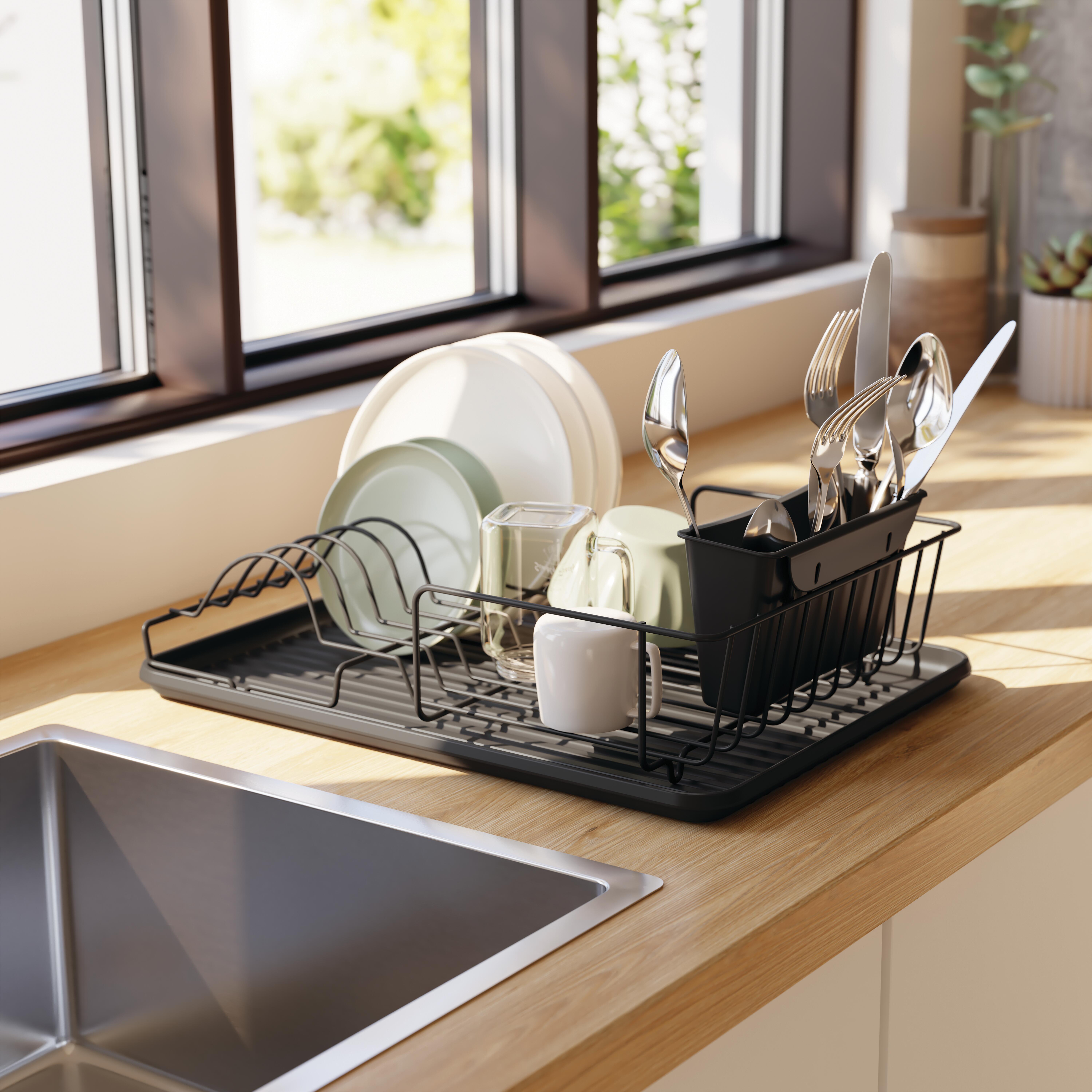 Escorredor de louça com bandeja 43x14.5x32 cm preto - 2