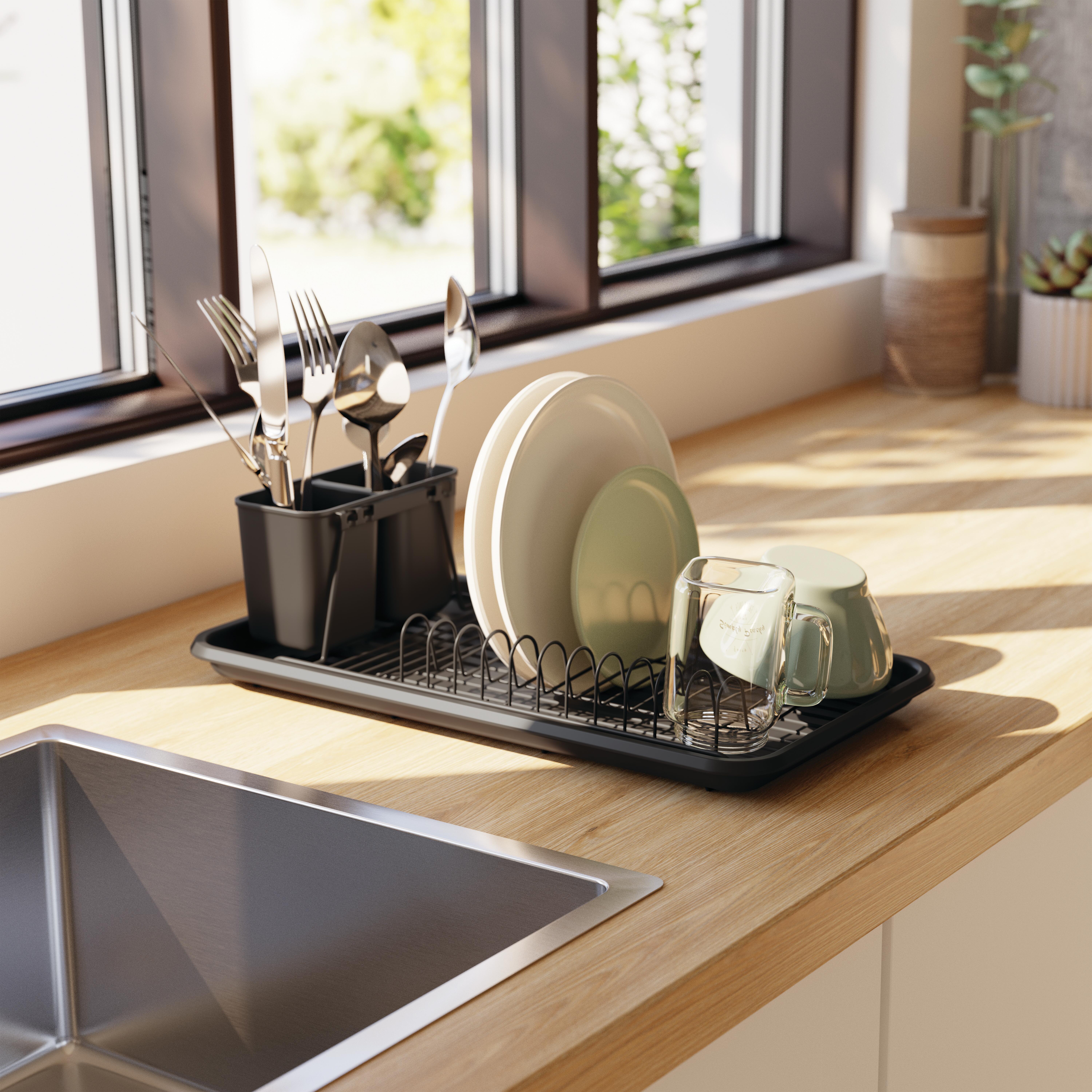 Escurreplatos con bandeja negro slim de 43.8x23x11cm - 2