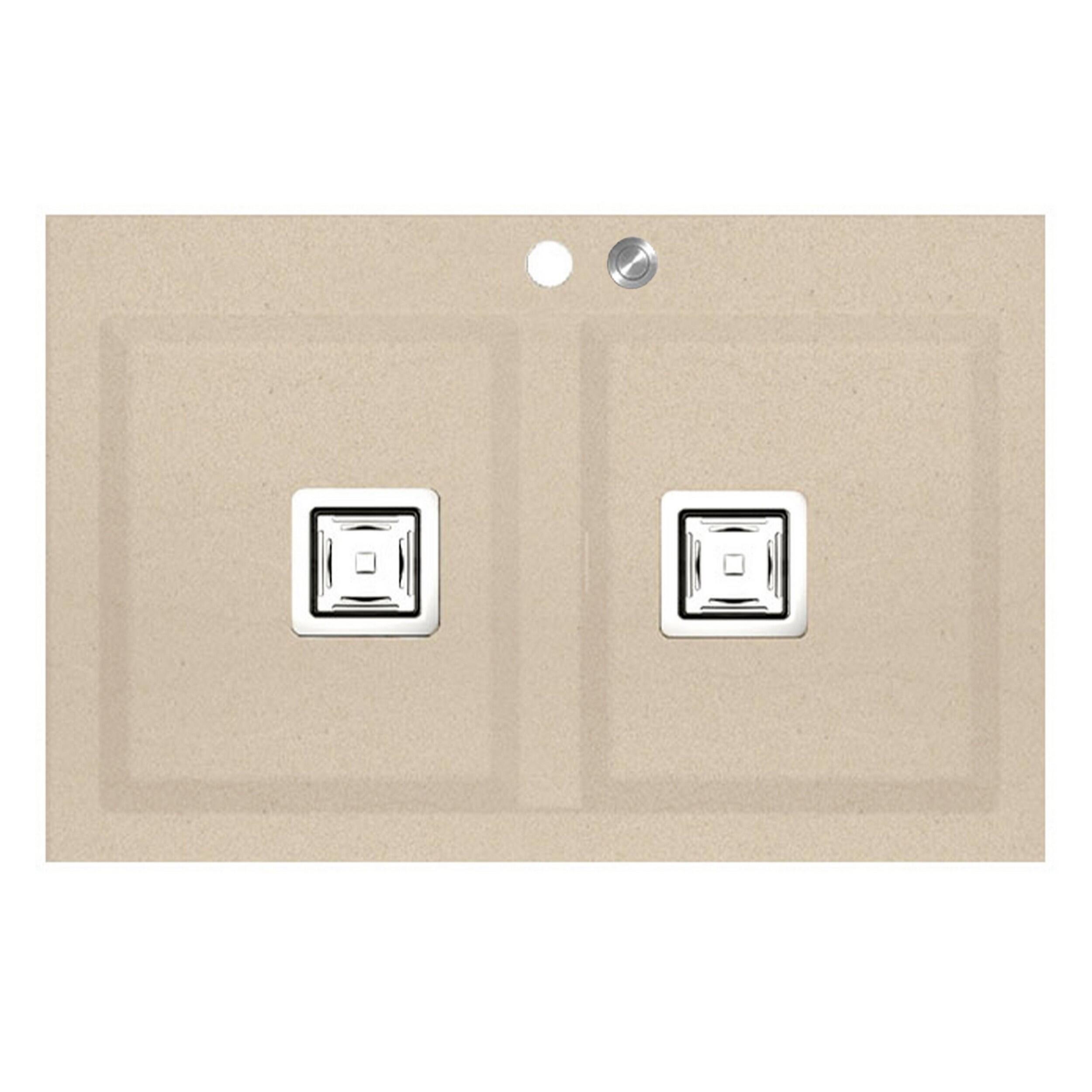 Fregadero 2 senos rectangular poalgi kobus hekla bajo pumice beige 80x52 cm