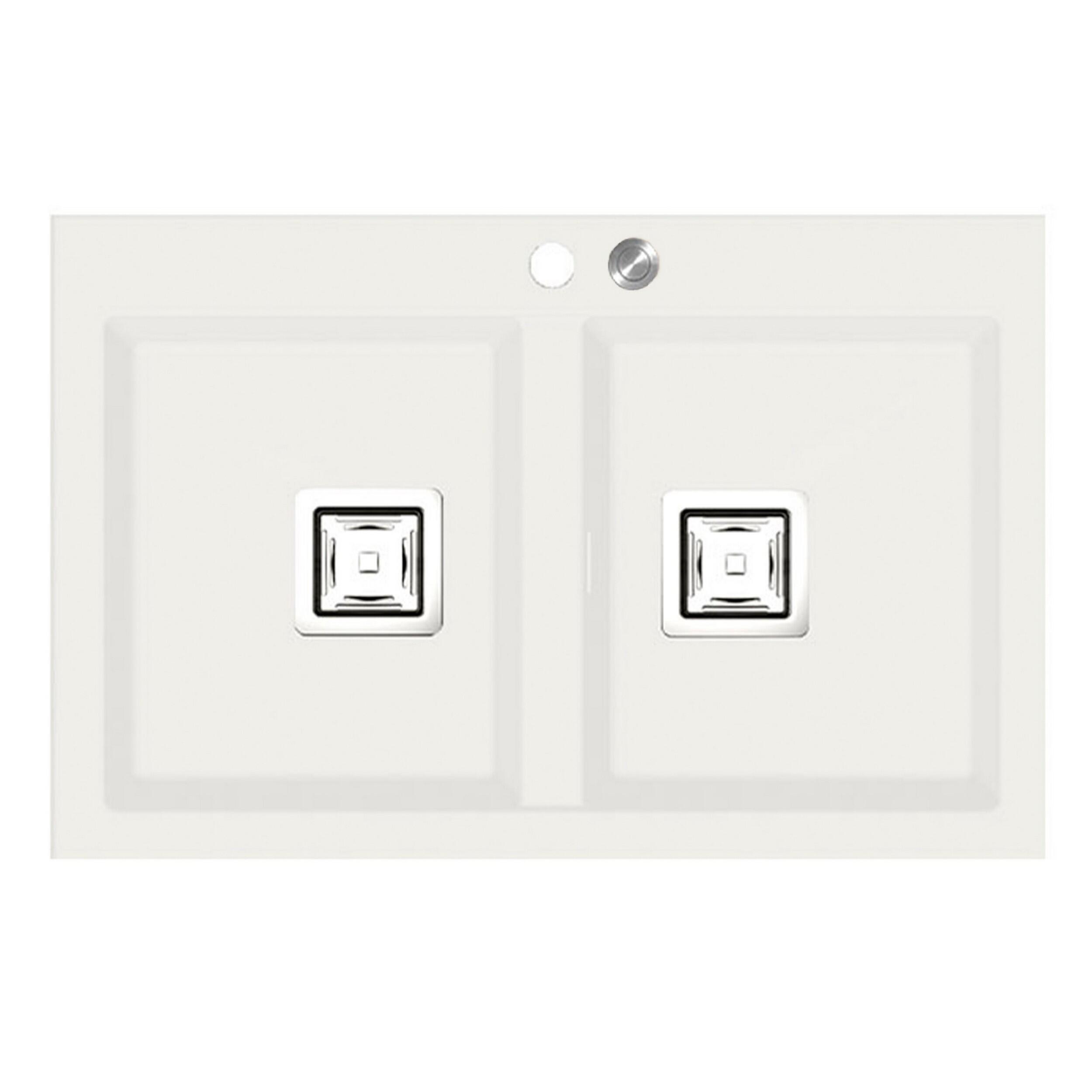 Fregadero 2 senos rectangular poalgi kobus hekla alto snow blanco 80x52 cm