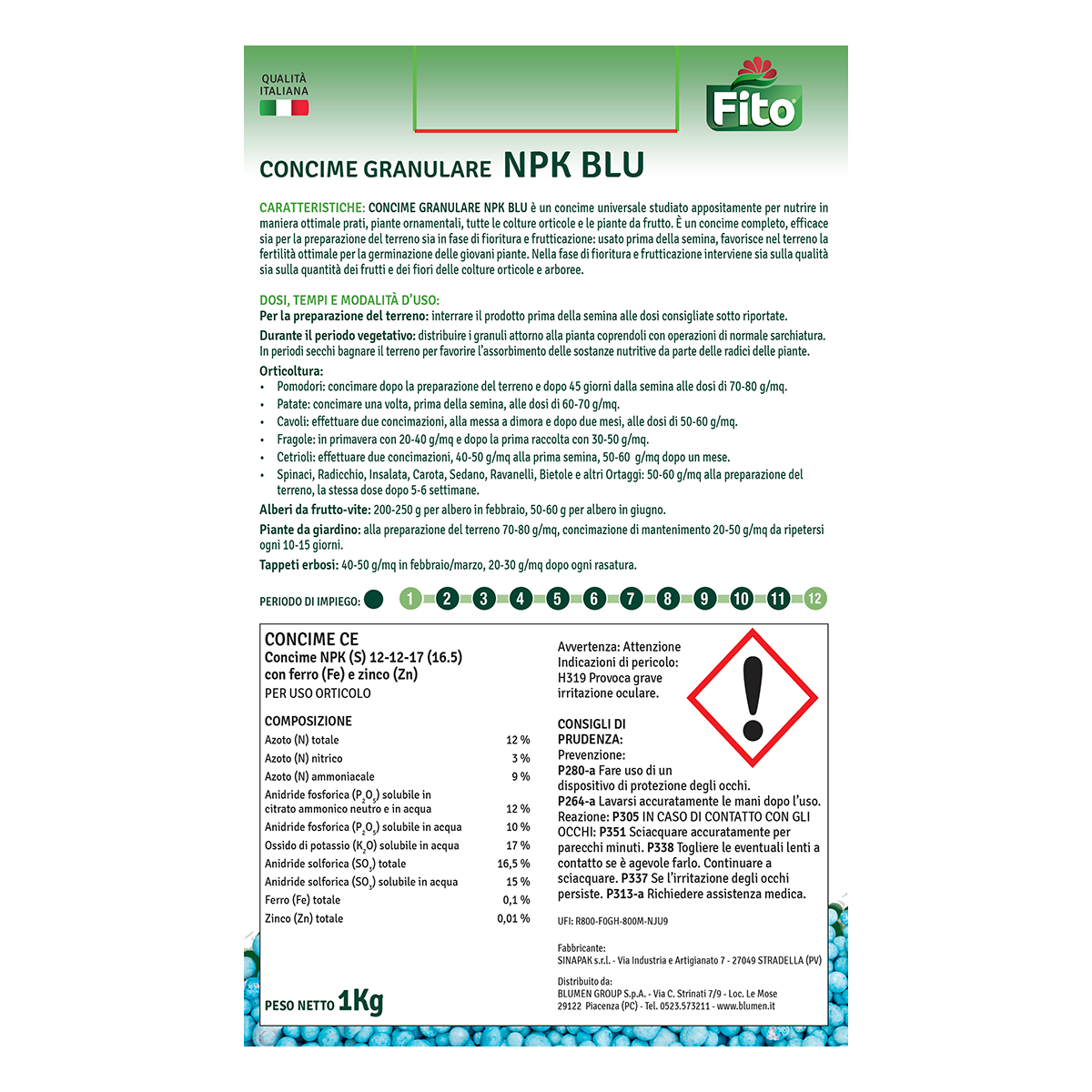 Concime granulato FITO per uso universale NPK blu 1 kg - 2