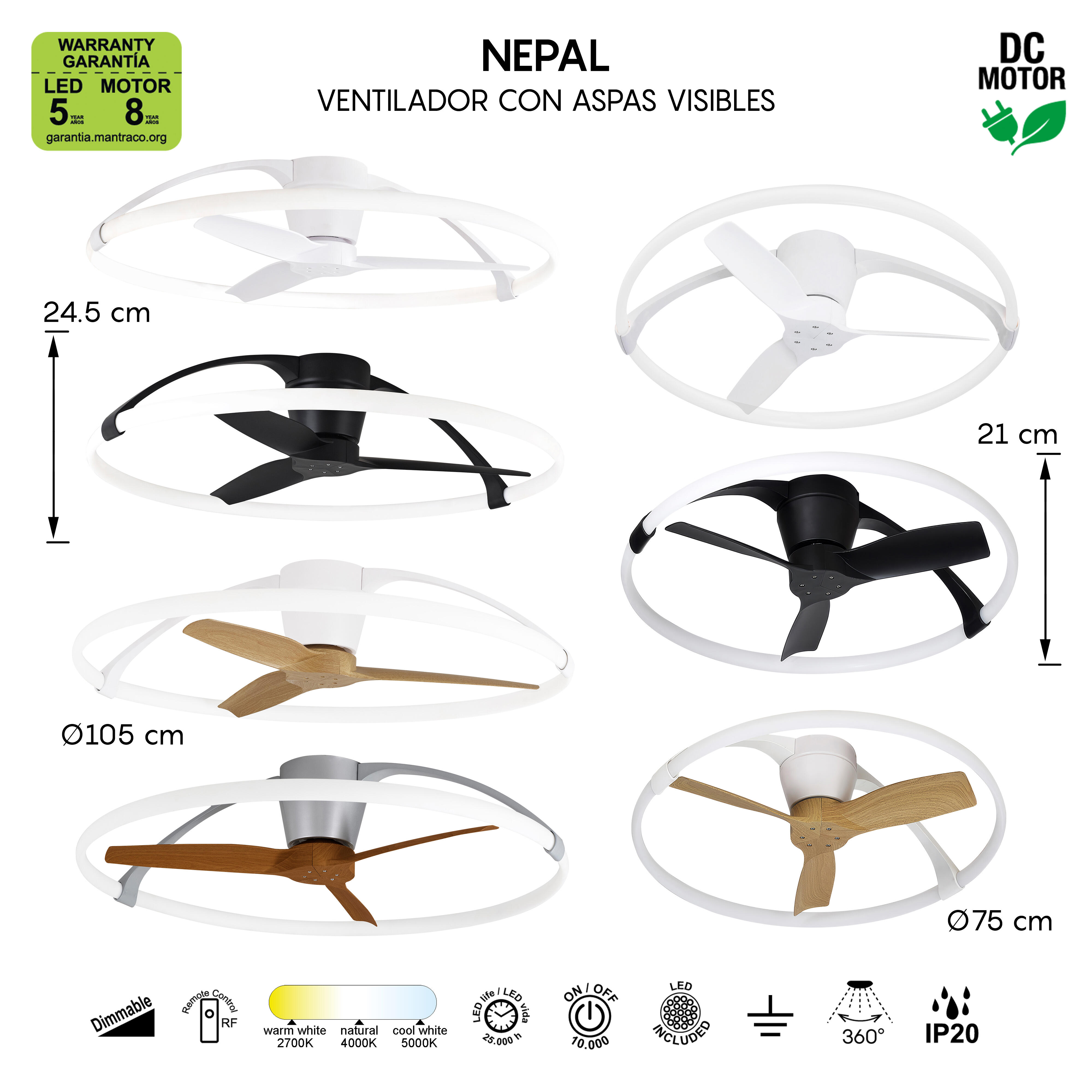 Ventoinha 3 lâminas NEPAL MINI PLAFON COM COMANDO BRANCO - 10