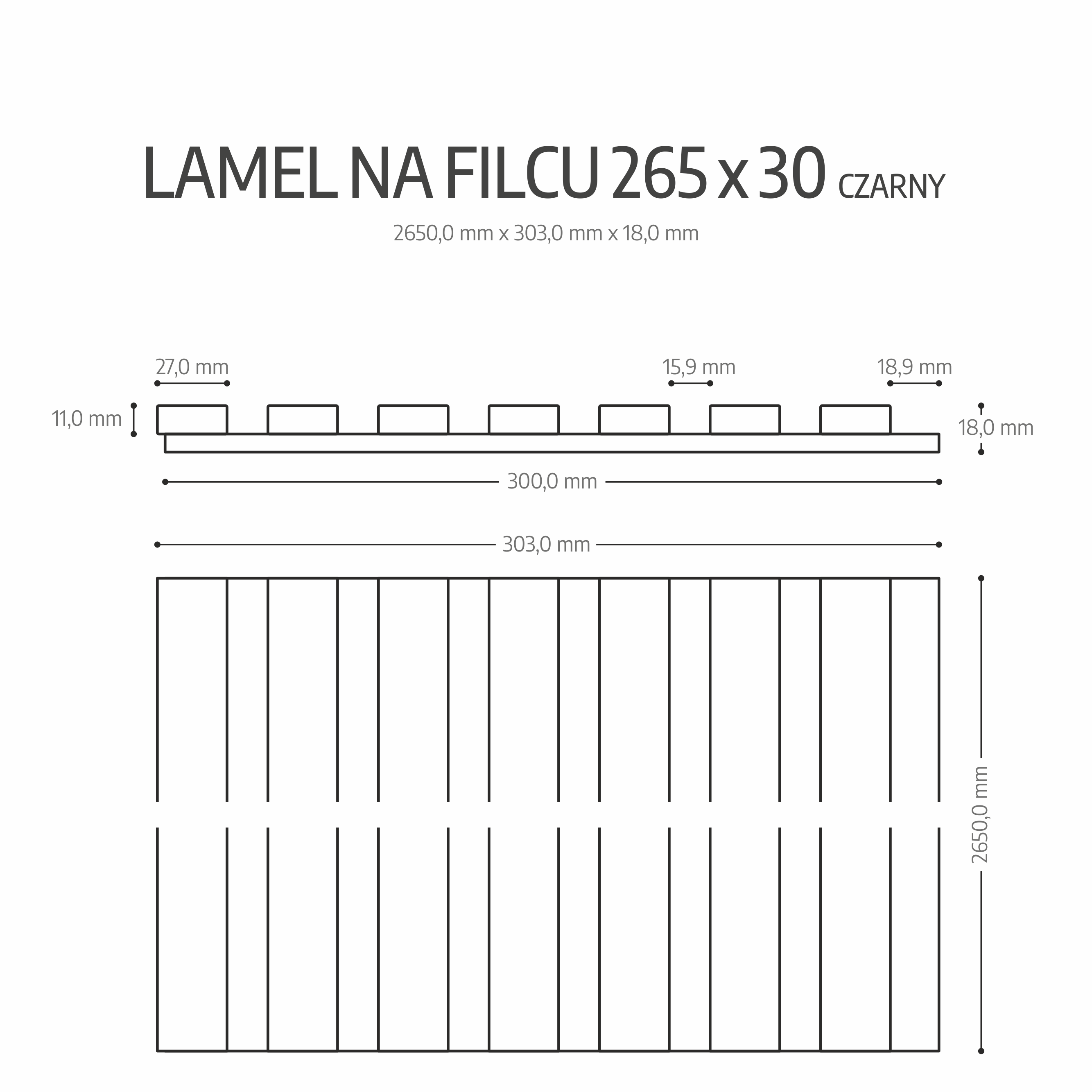 Panele ścienne 3D Lamele na filcu 265x30 cm czarny 7 lameli - 6