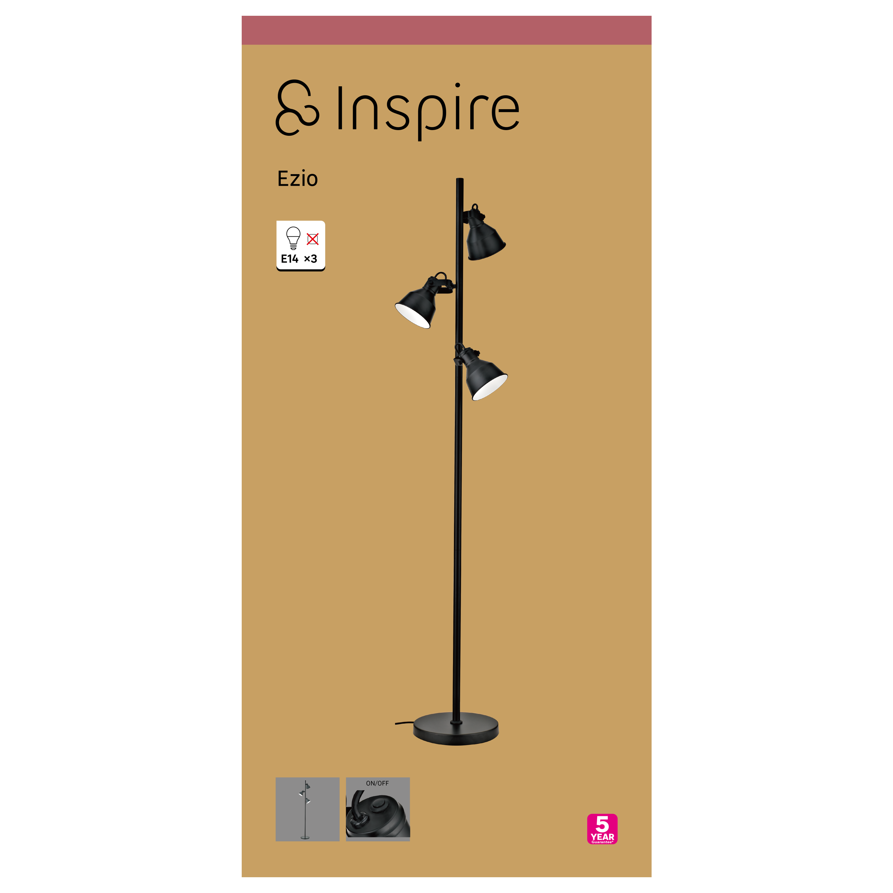 Lampadaire Ezio, acier, noir,  H.160 cm INSPIRE, E14 - 9