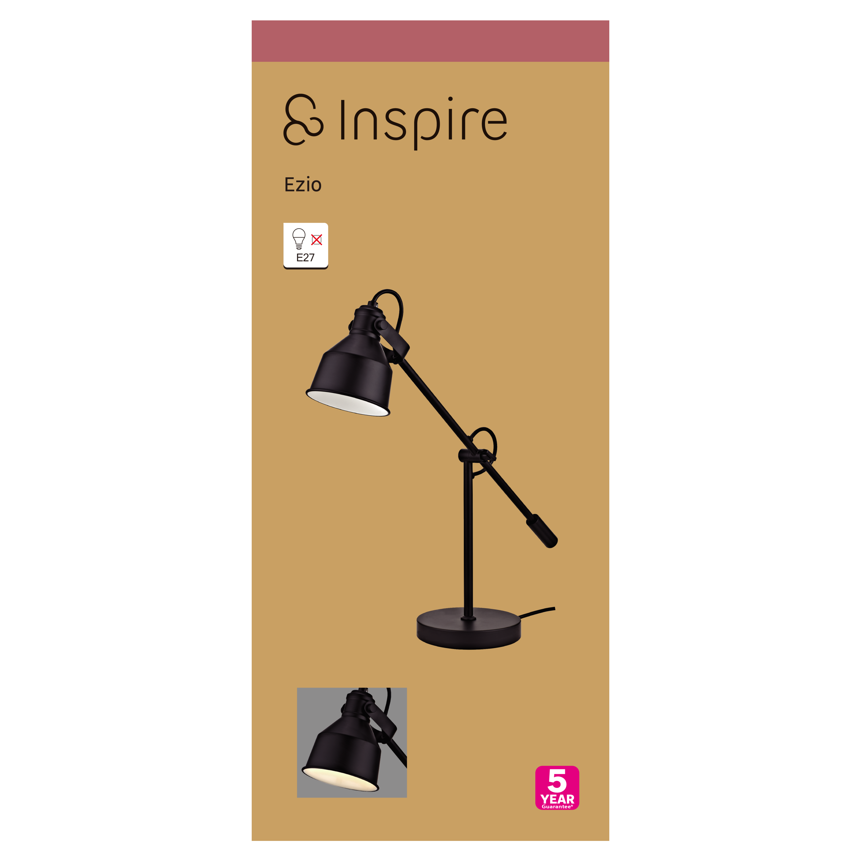 Lampe de bureau Ezio, fer, noir, H.48 cm INSPIRE, E27 - 6