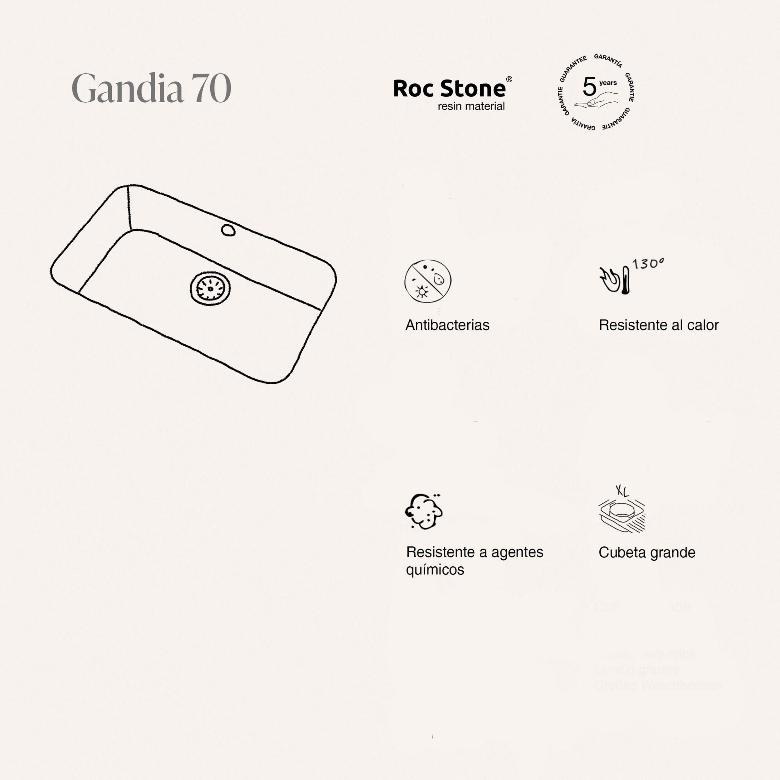 Fregadero cocina Poalgi Gandia bajo encimera 1 seno 74x44.5 cm resina blanco mueble a partir de 80 cm - 3