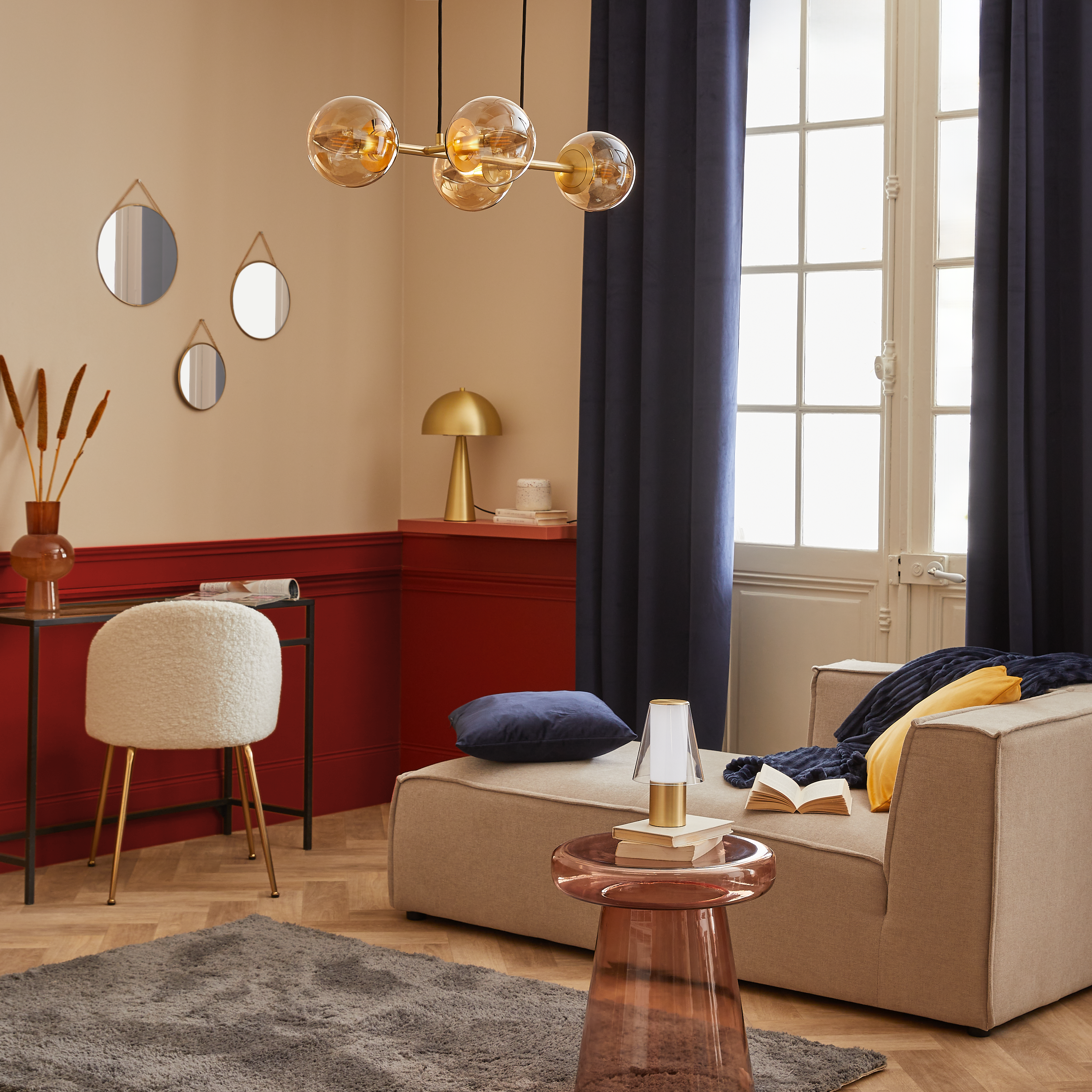 Set de 3 espejos enmarcado de pared redondo Round metal aluminio dorado mate INSPIRE de 29 cm de diámetro - 9