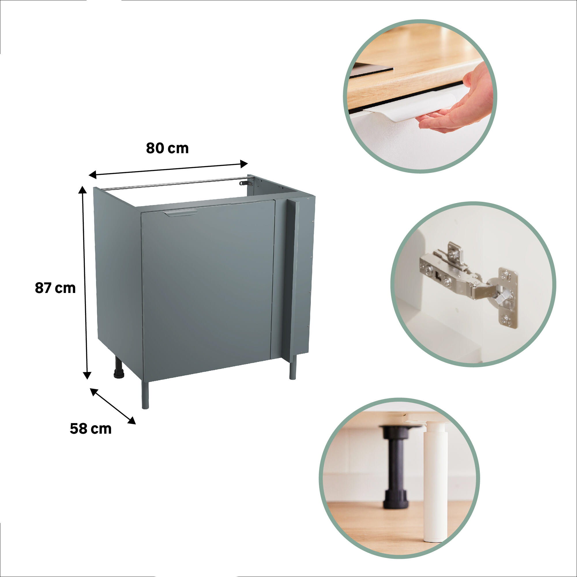 Mueble bajo de rincon de cocina Eleki Gris 1 puerta H 87.1 x L 60 cm - 3