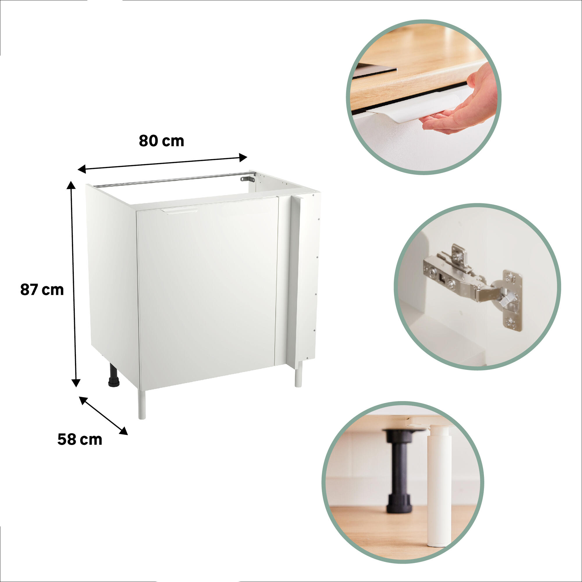 Mueble bajo de rincon de cocina Eleki Blanco 1 puerta H 87.1 x L 60 cm - 3