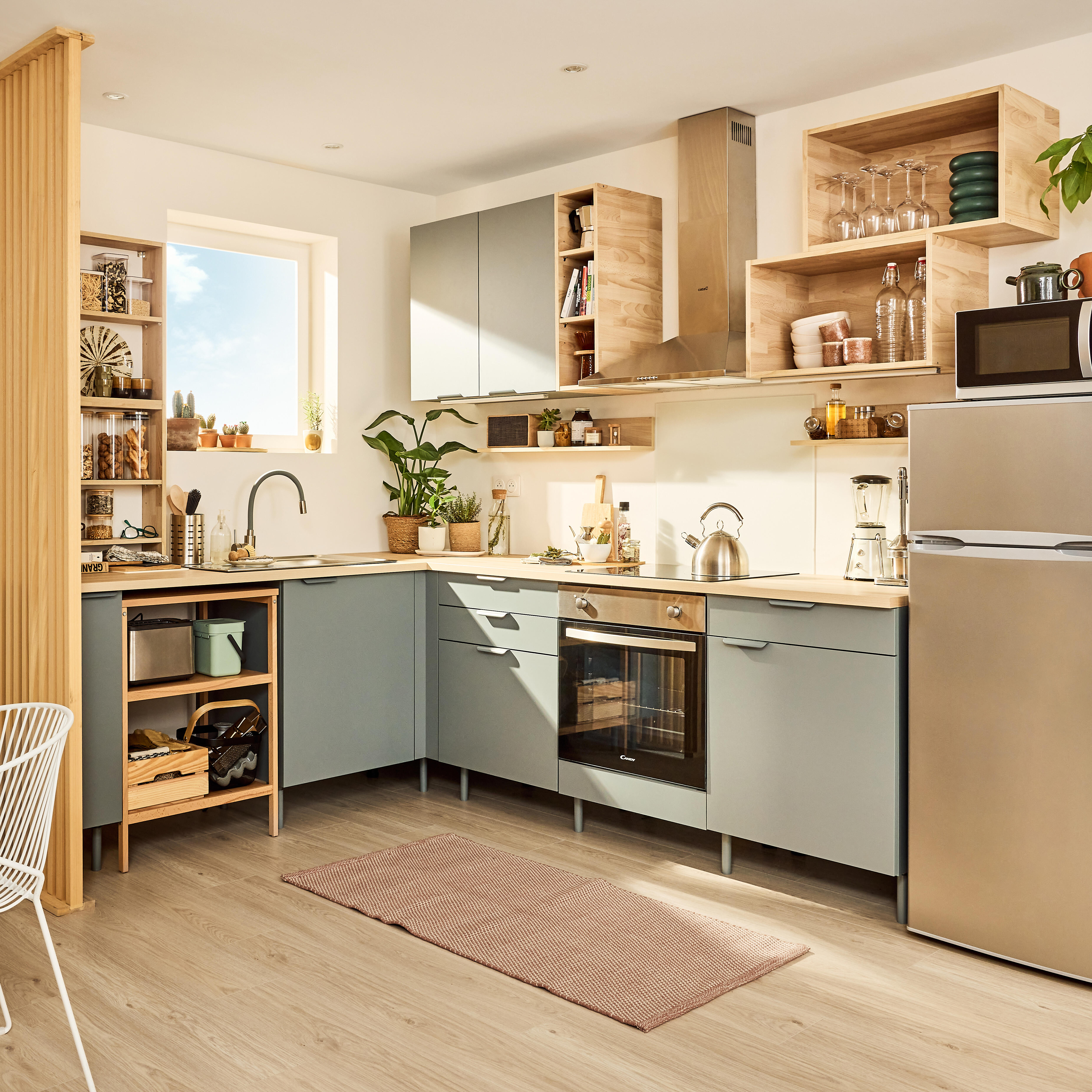 Meuble bas de cuisine Eleki gris 3 tiroirs H87.1 x l60 - 4