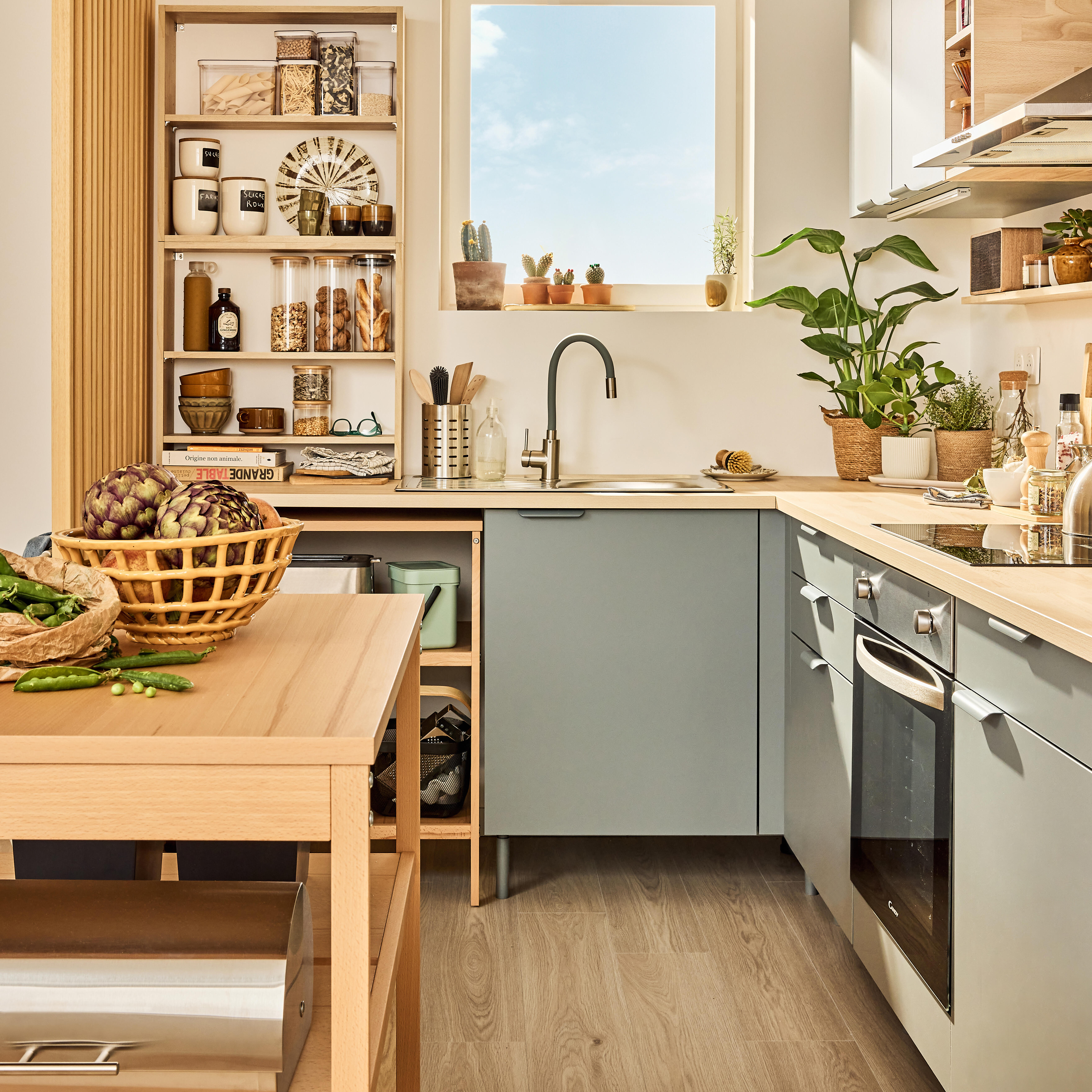 Meuble bas d'angle de cuisine Eleki gris 1 porte H87.1 x l80 - 2