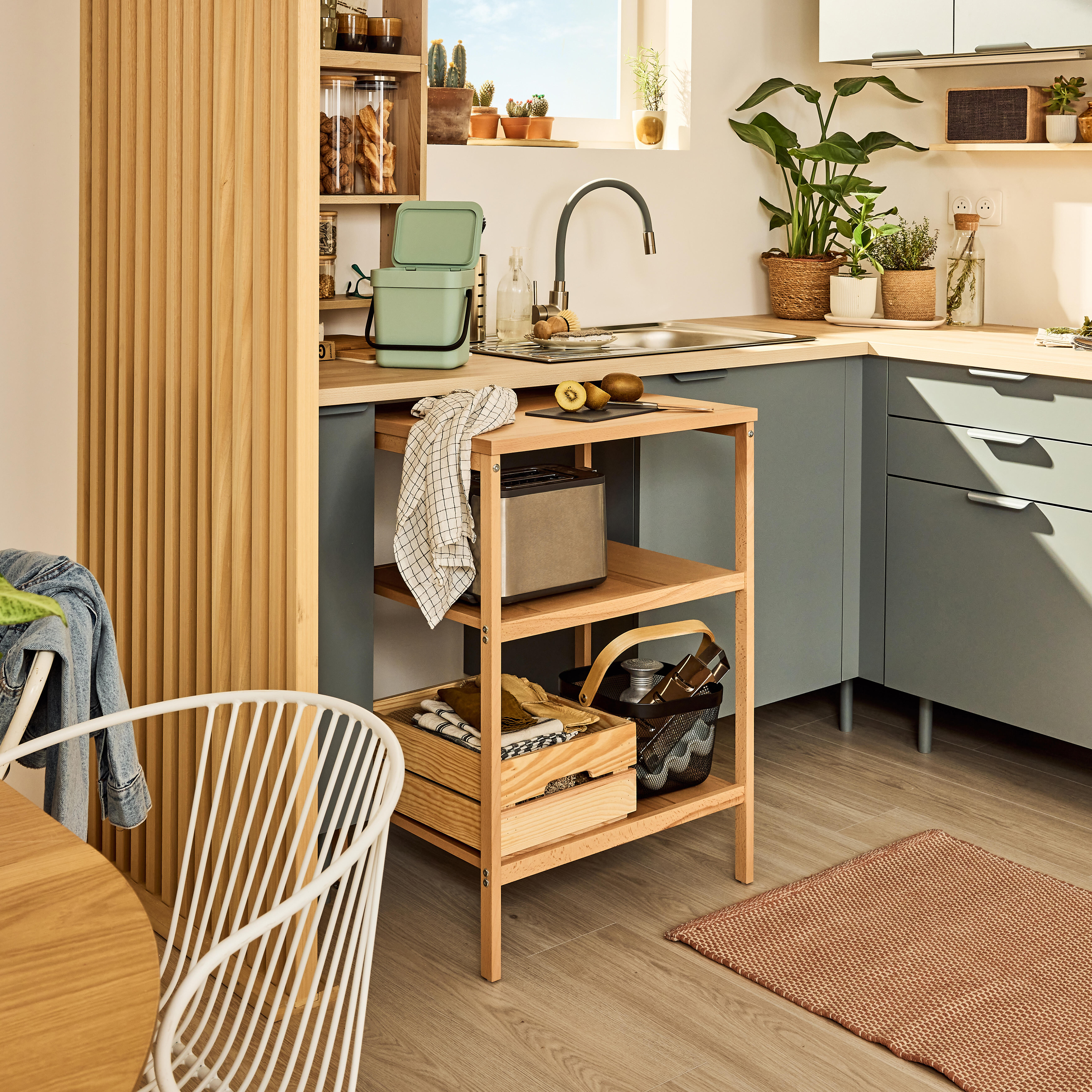 Carrito con ruedas para cocina en madera Eleki H.85.3 x L.58 x F.48 cm - 7