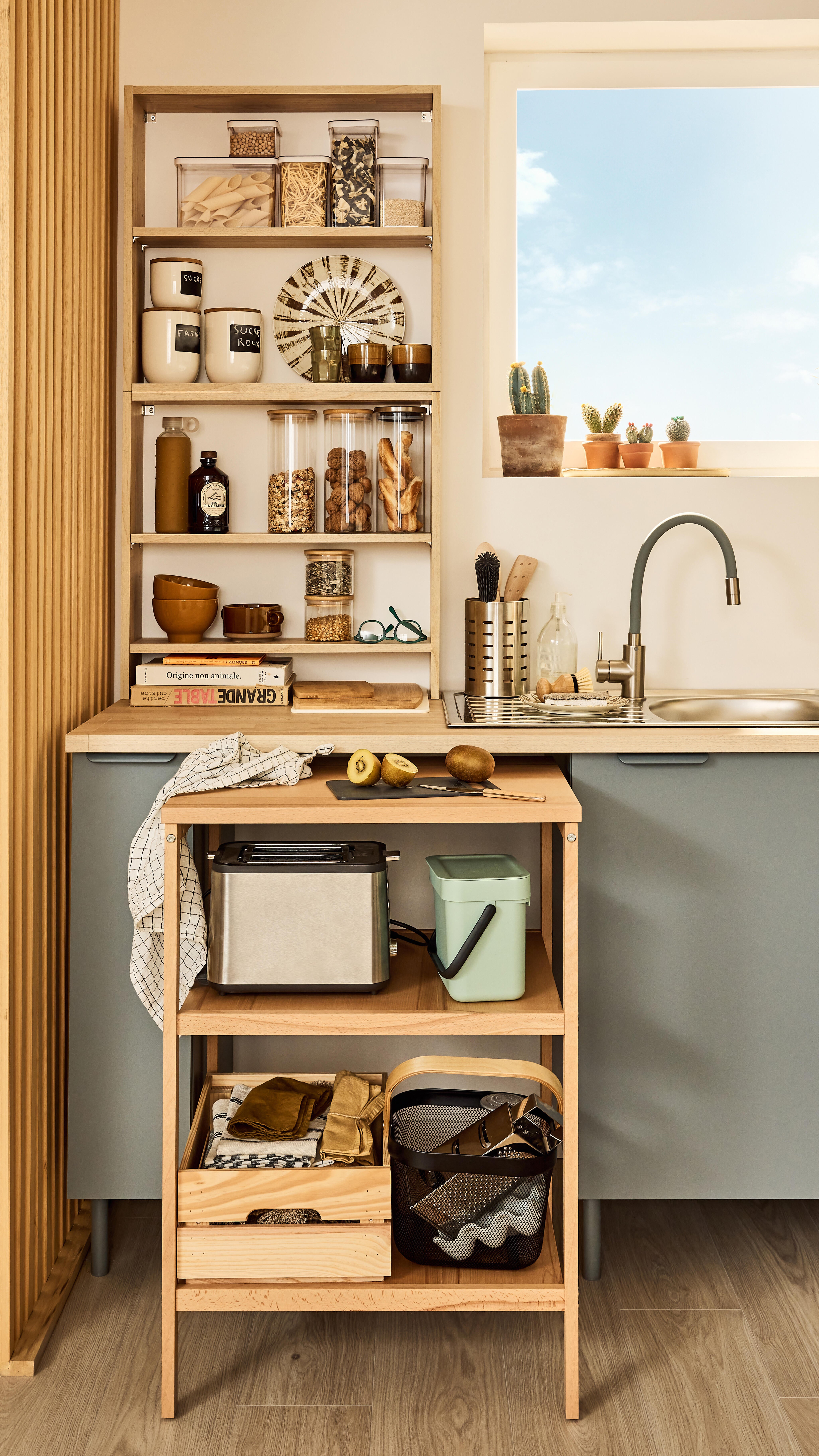 Carrito con ruedas para cocina en madera Eleki H.85.3 x L.58 x F.48 cm - 8