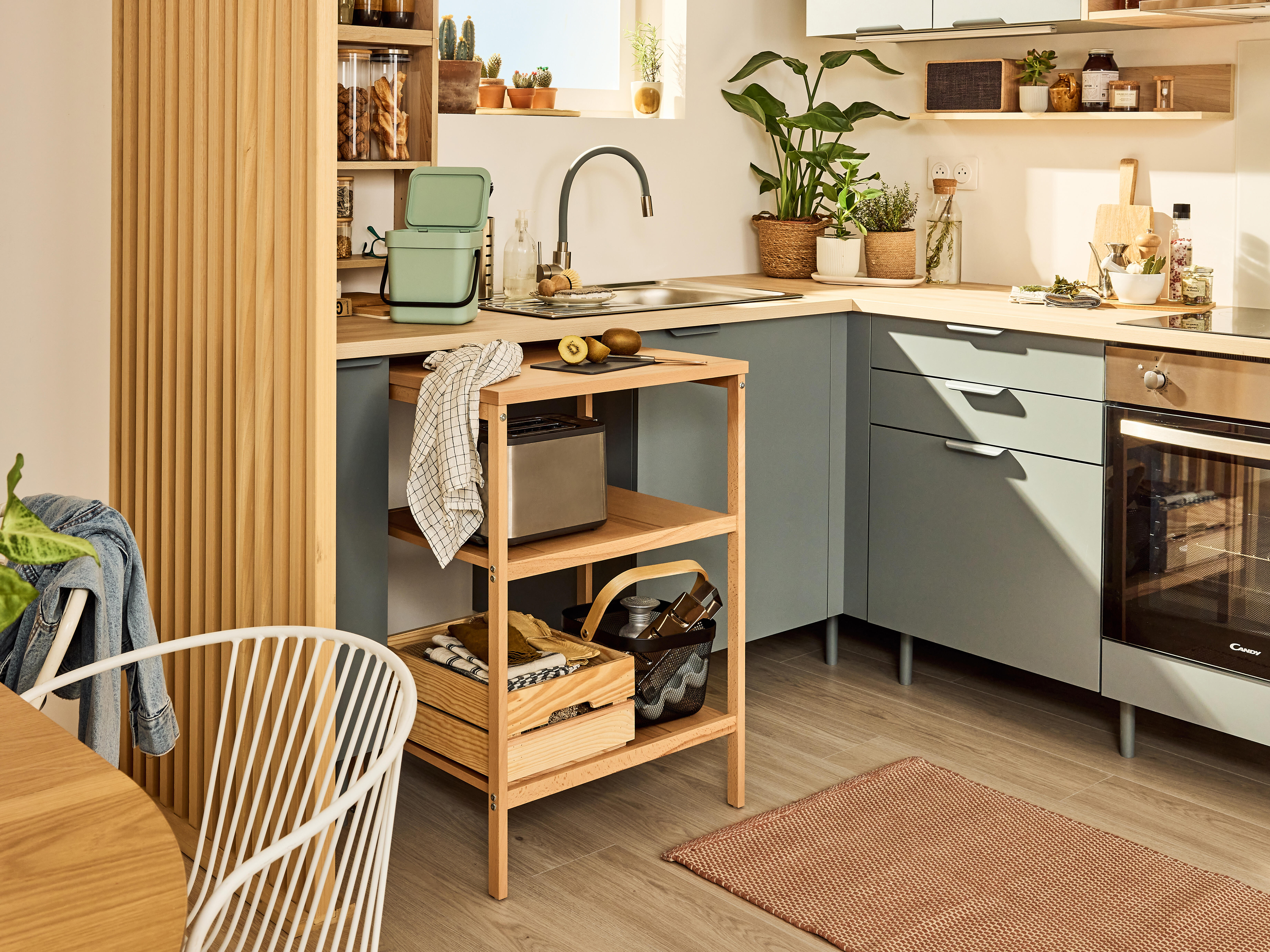 Mueble bajo horno de cocina Eleki gris H 87.1 x L 60 cm - 3