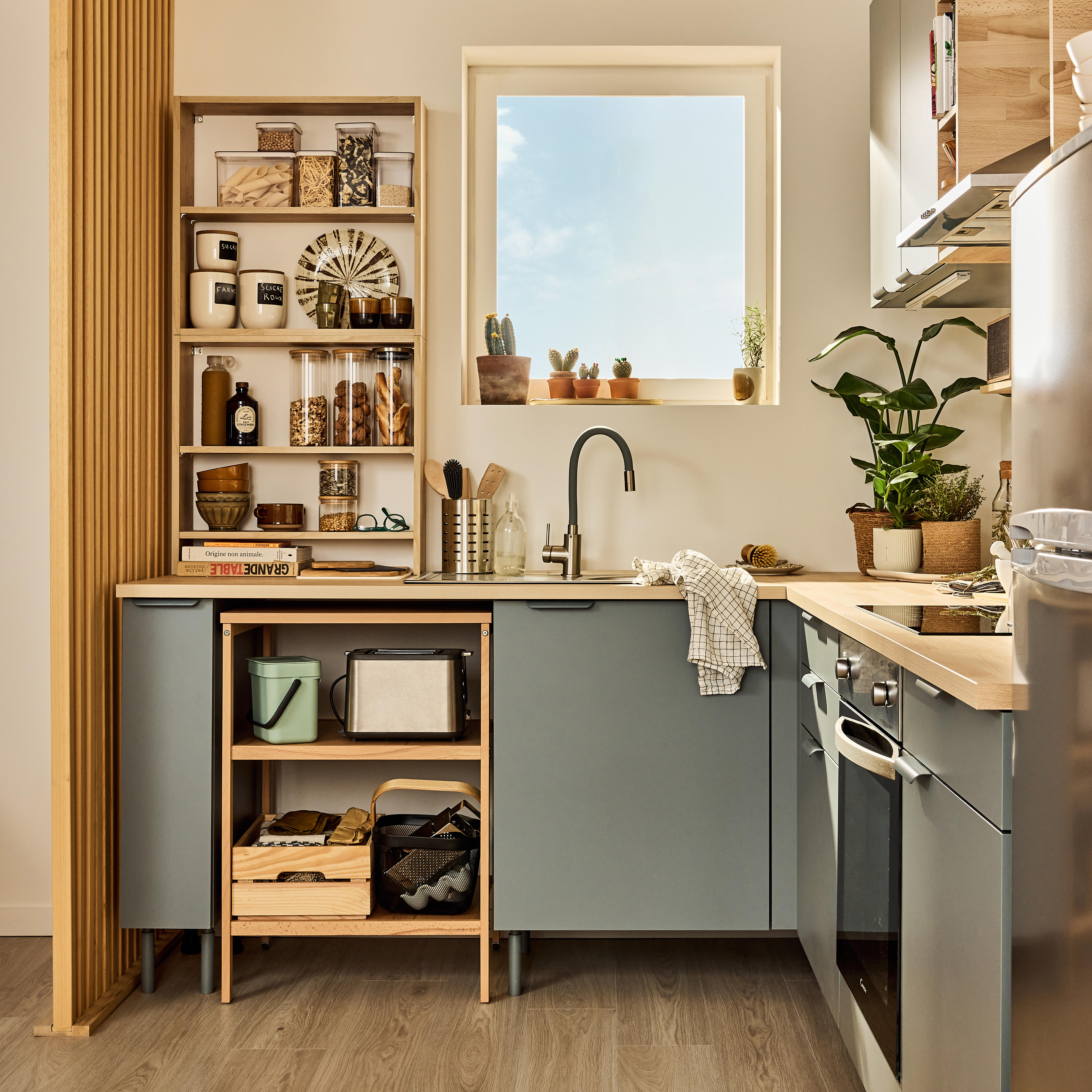 Carrito con ruedas para cocina en madera Eleki H.85.3 x L.58 x F.48 cm - 9