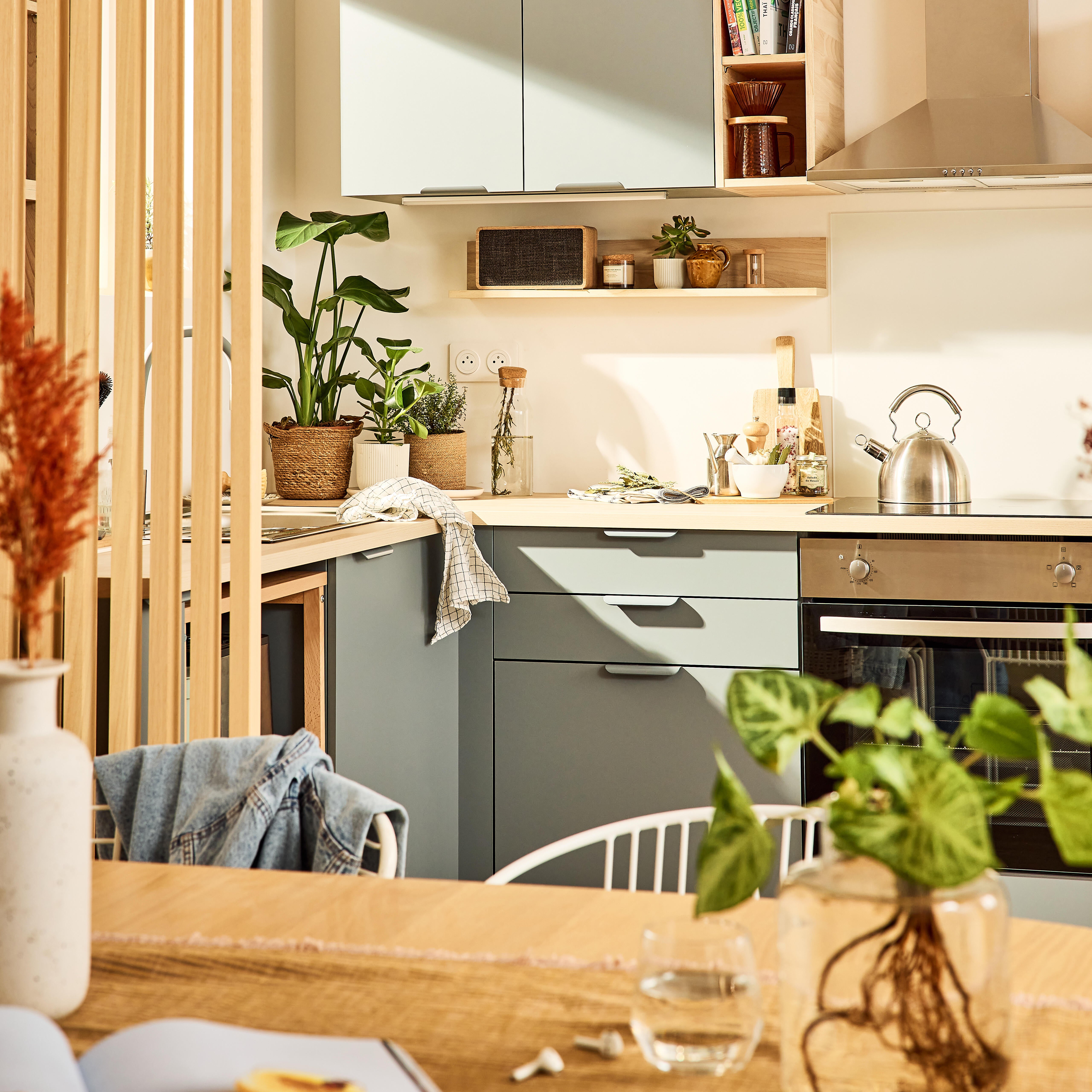 Meuble bas de cuisine Eleki gris 3 tiroirs H87.1 x l60 - 2