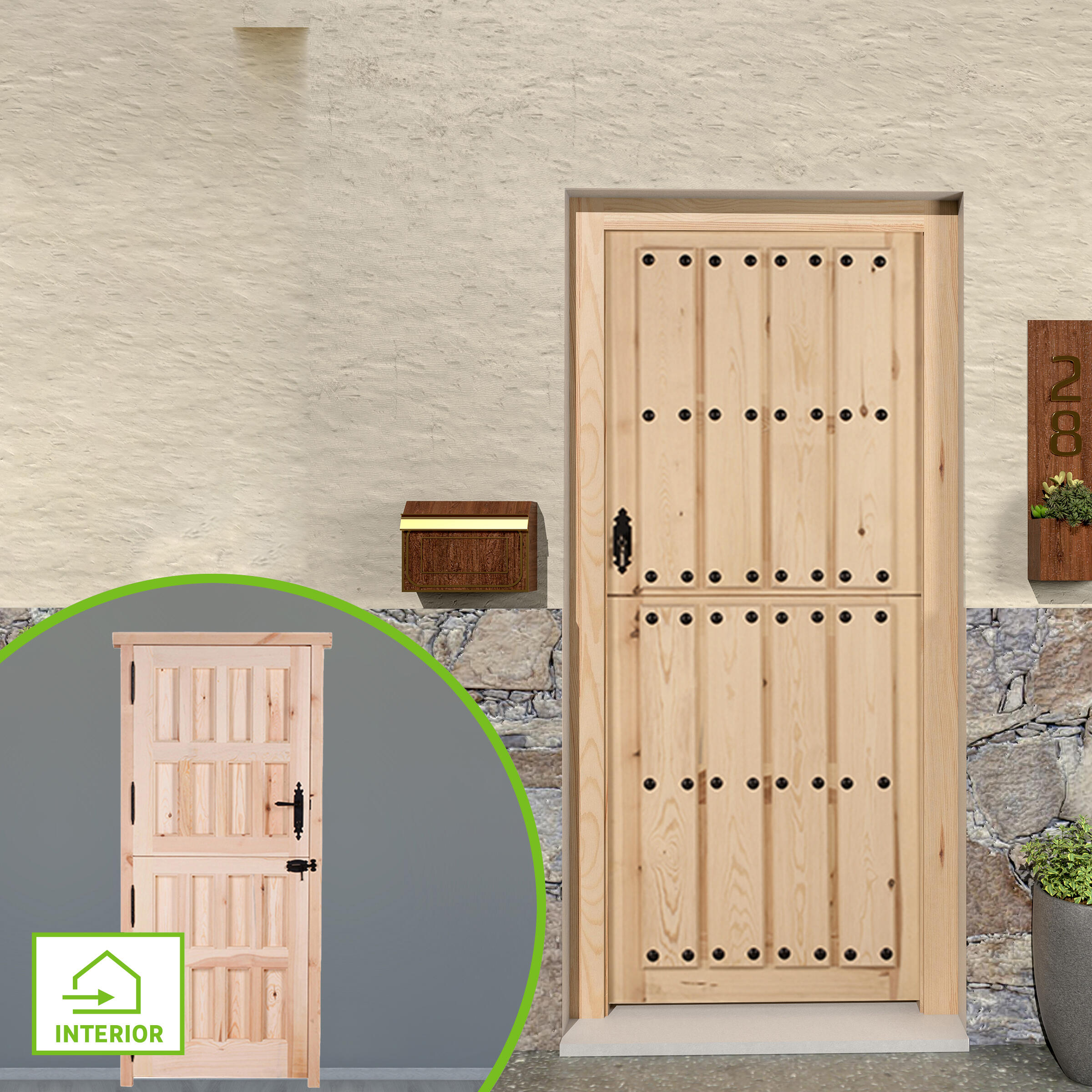 Puerta de madera partida de pino para barnizar derecha de 208 x 93 cm