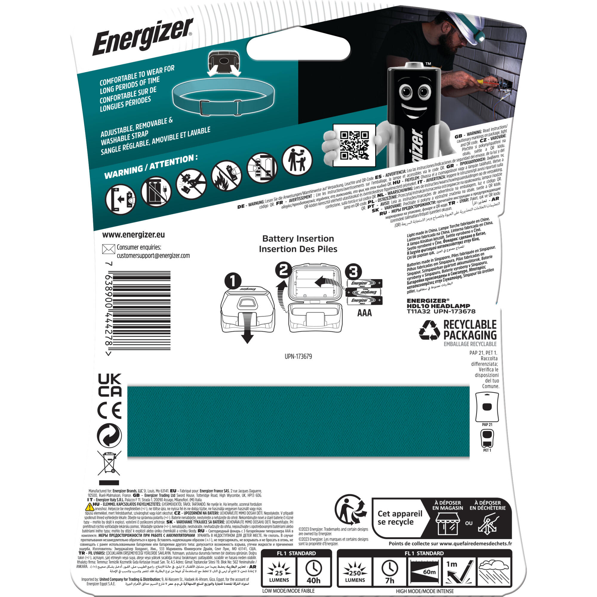 ENR FL FRONTAL HDL10 250LM +3AAA BL