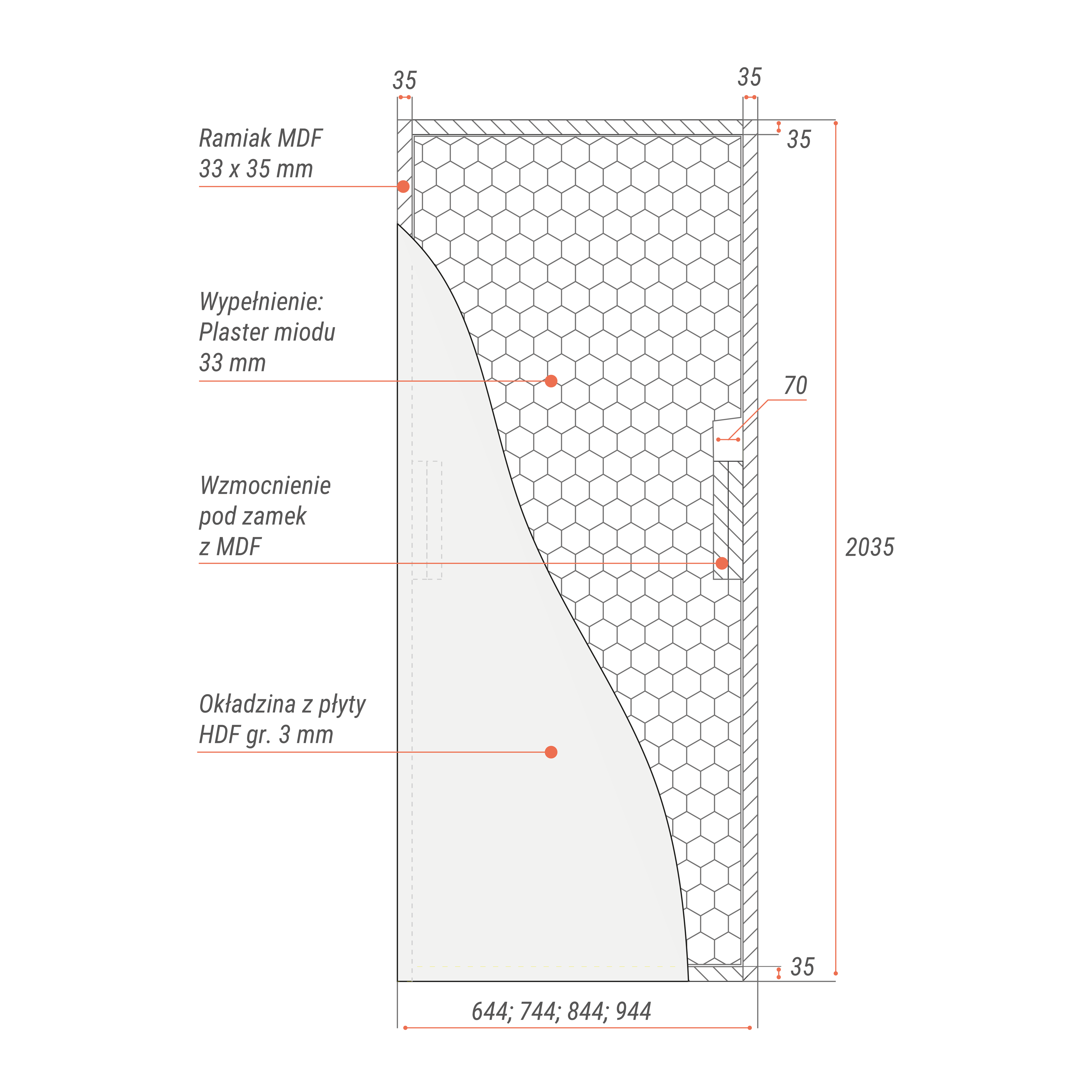Drzwi wewnętrzne łazienkowe Lea Bis dąb bursztynowy 60 lewe Classen - 3