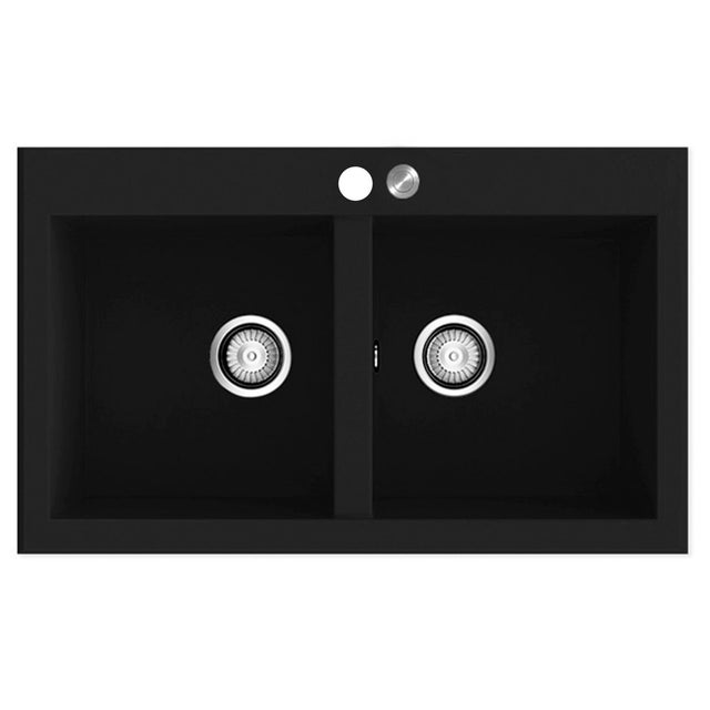 Fregadero cocina Poalgi Shira bajo encimera 2 senos 86x52 cm resina negro mueble a partir de 90 cm