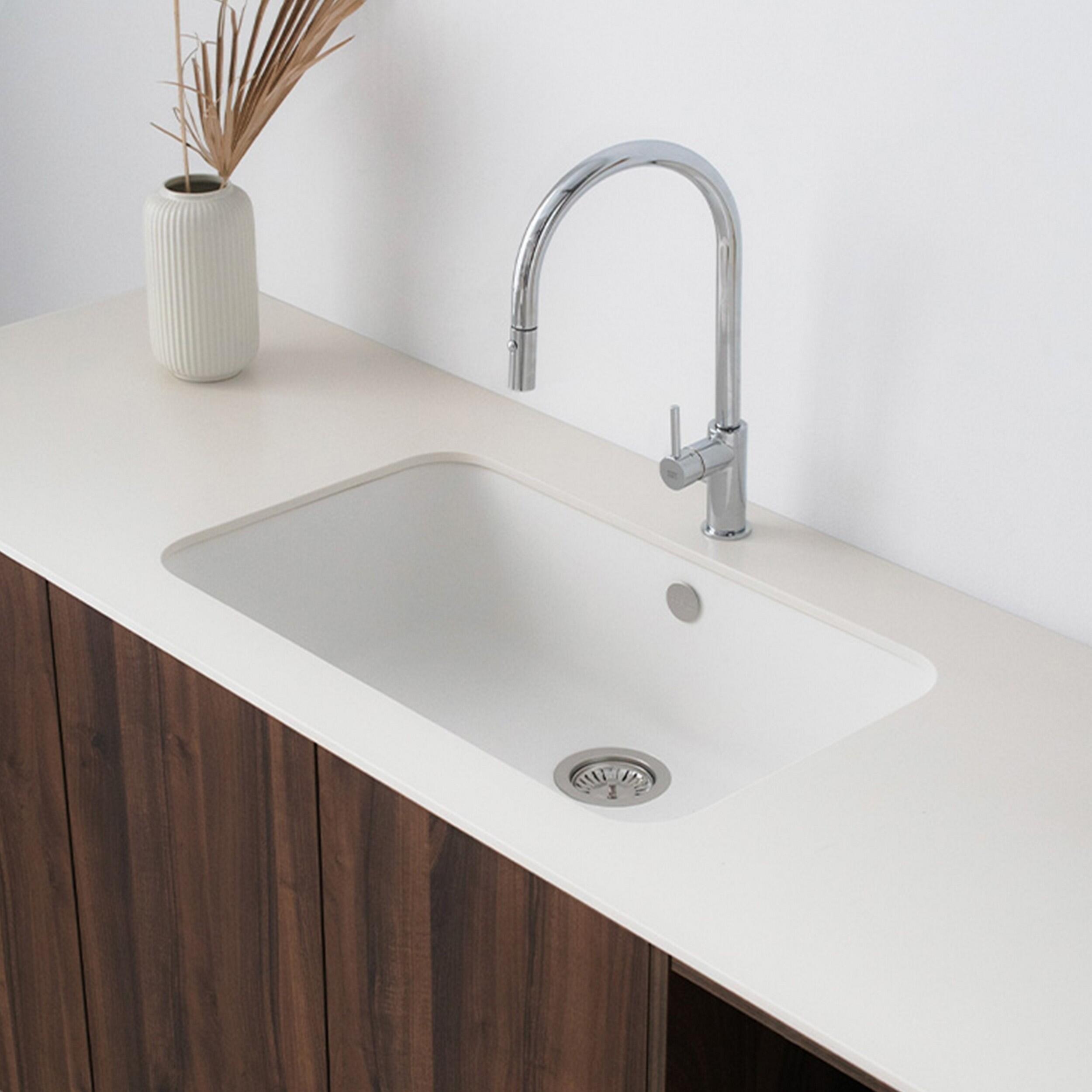 Fregadero cocina Poalgi Gandia bajo encimera 1 seno 74x44.5 cm resina blanco mueble a partir de 80 cm - 5