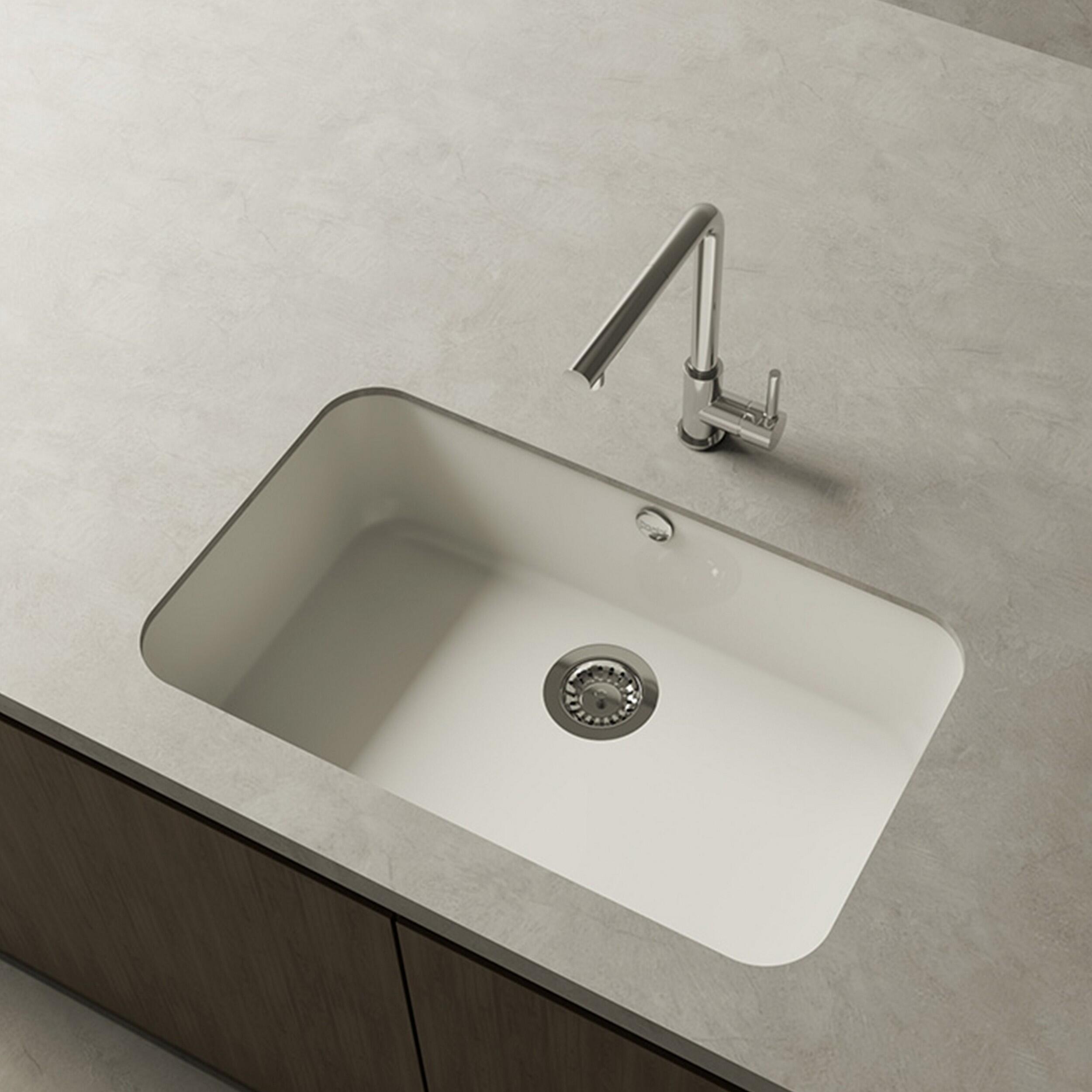 Fregadero cocina Poalgi Gandia bajo encimera 1 seno 74x44.5 cm resina blanco mueble a partir de 80 cm - 2