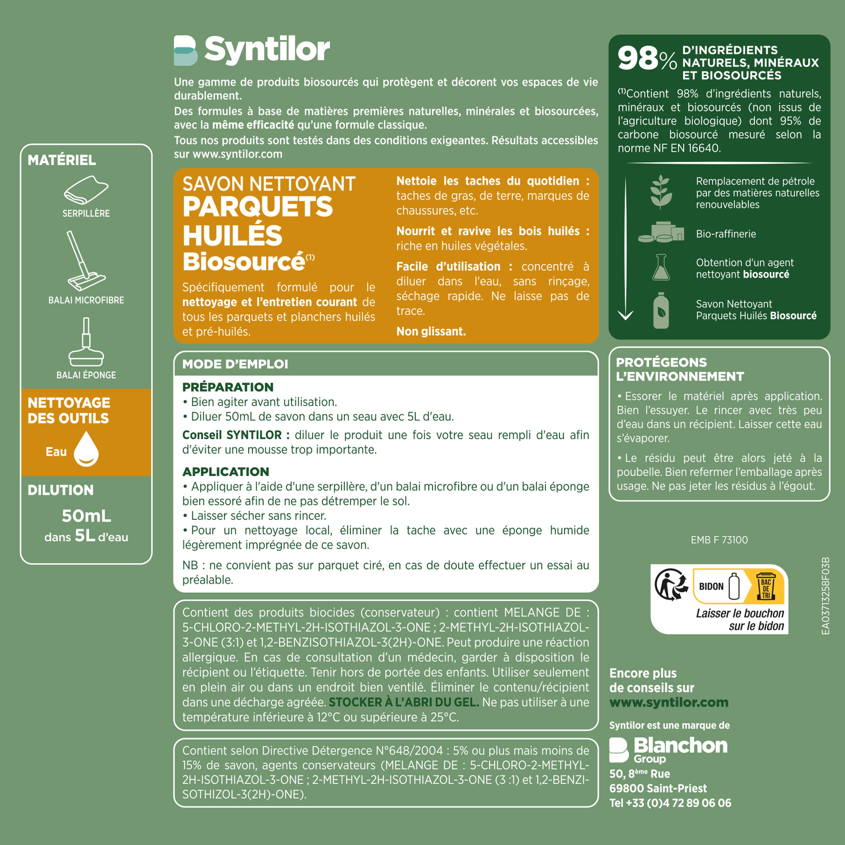 Savon nettoyant parquet huilé biosourcée SYNTILOR 1L - 7