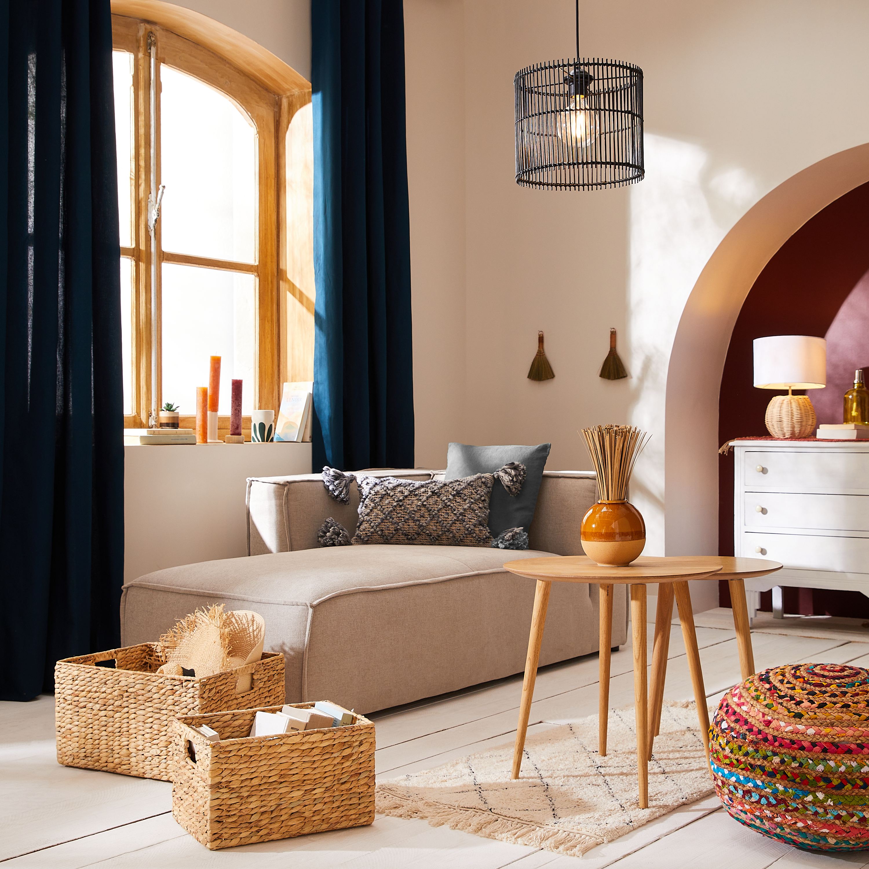 Rideau tamisant, Kalpe coton, bleu H.280 x l.140 cm INSPIRE - 3