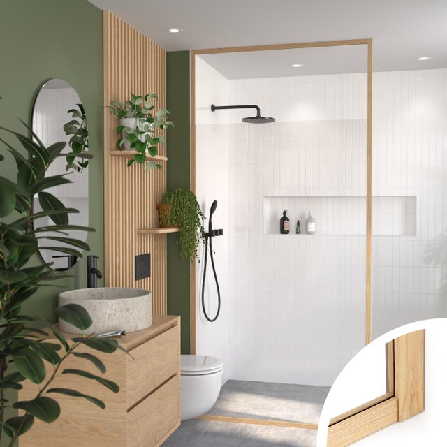 Paroi de douche à l'italienne verre transparent l.100 cm Ep.6 mm effet bois Unik