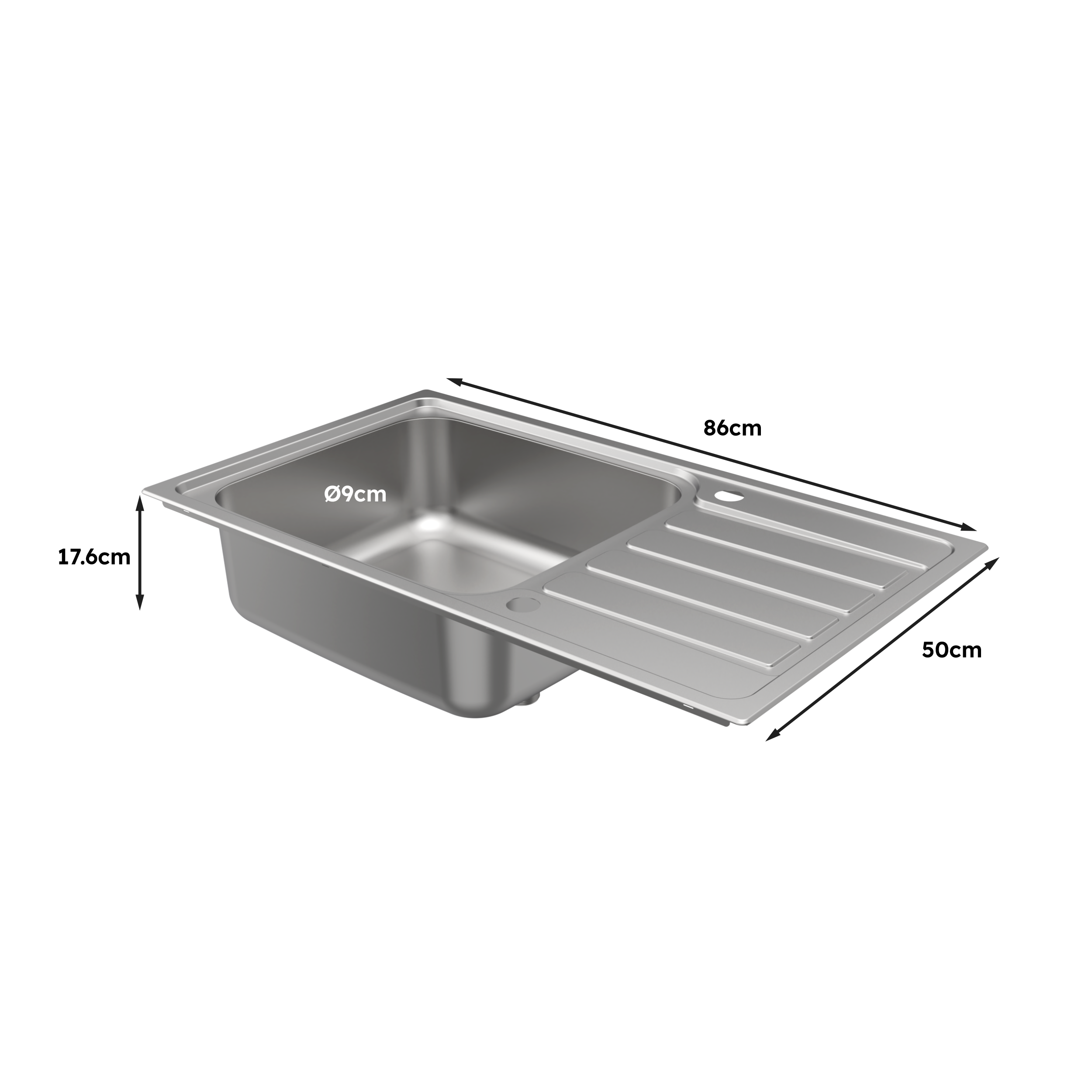 Evier à encastrer, 1 bac avec égouttoir, HURON Inox micro structuré - 3